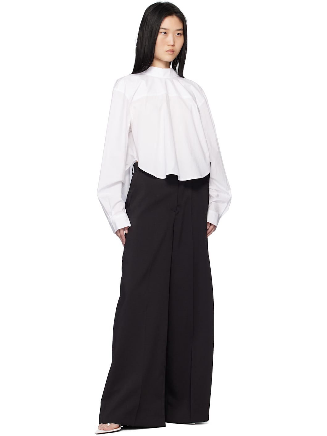 Black Side Folded Wide Trousers - 4