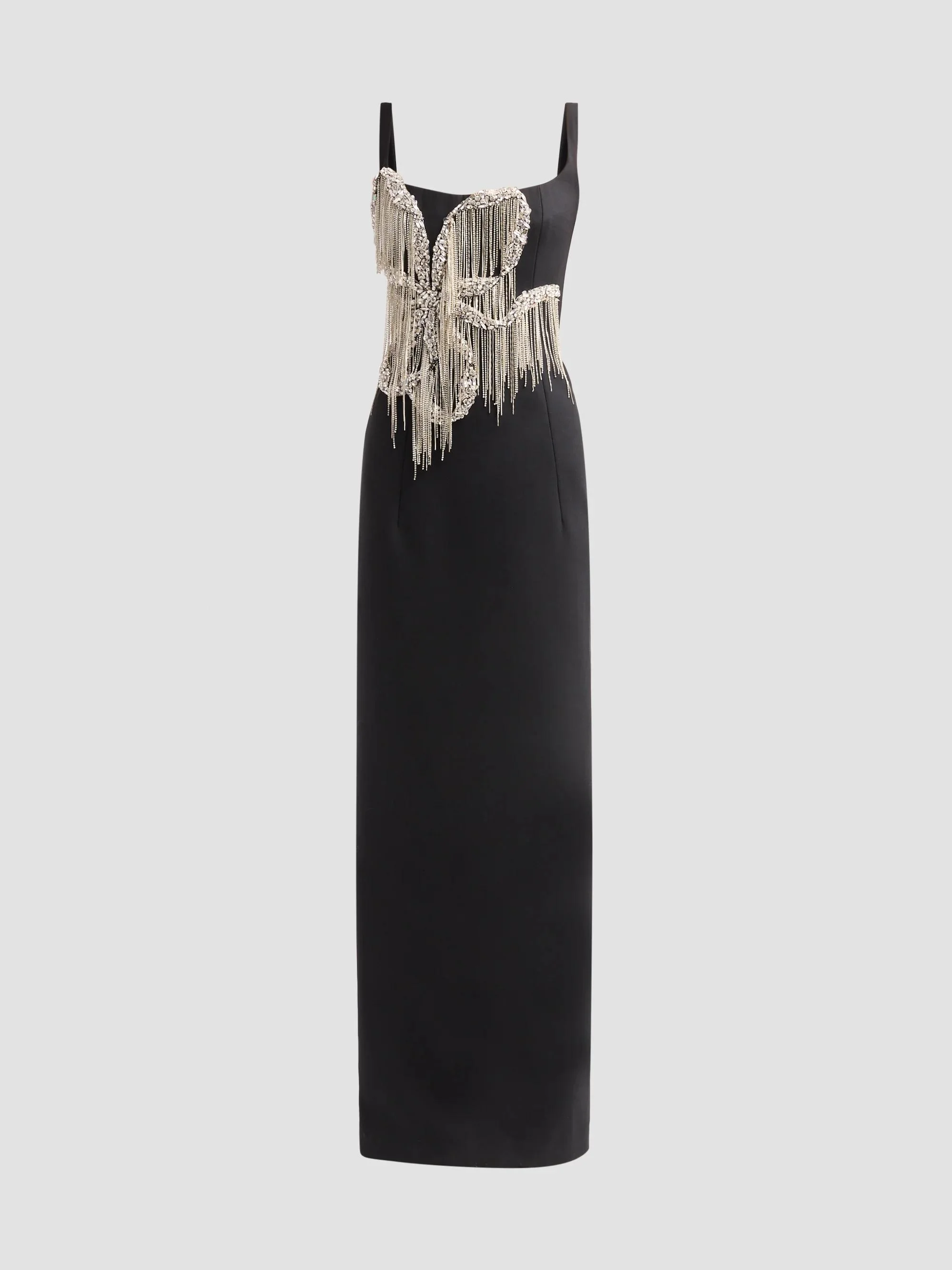 Women's Fringed Bow-Embroidered Gown - Black - 1