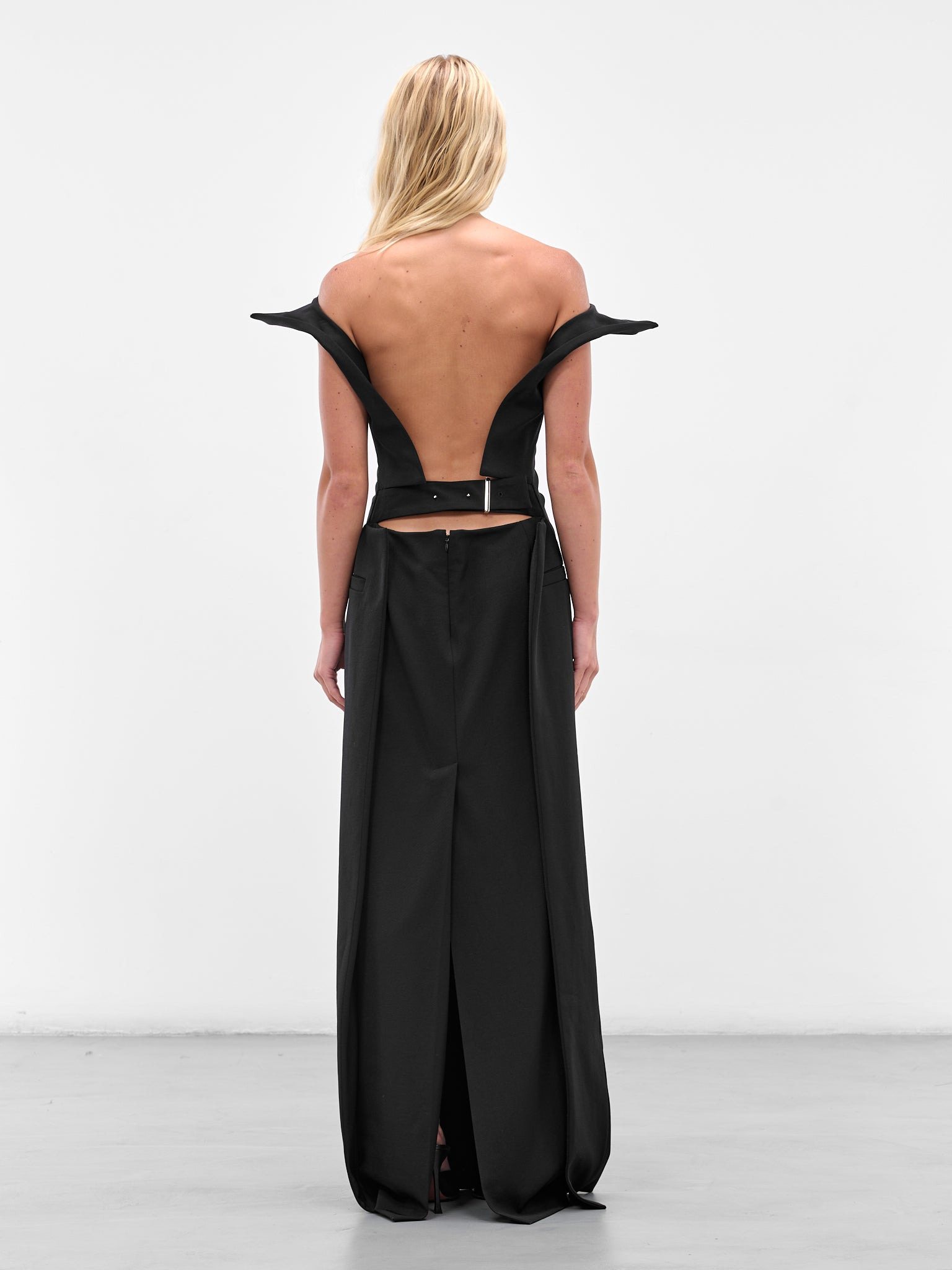 Black Backless Belt Maxi Dress - 3