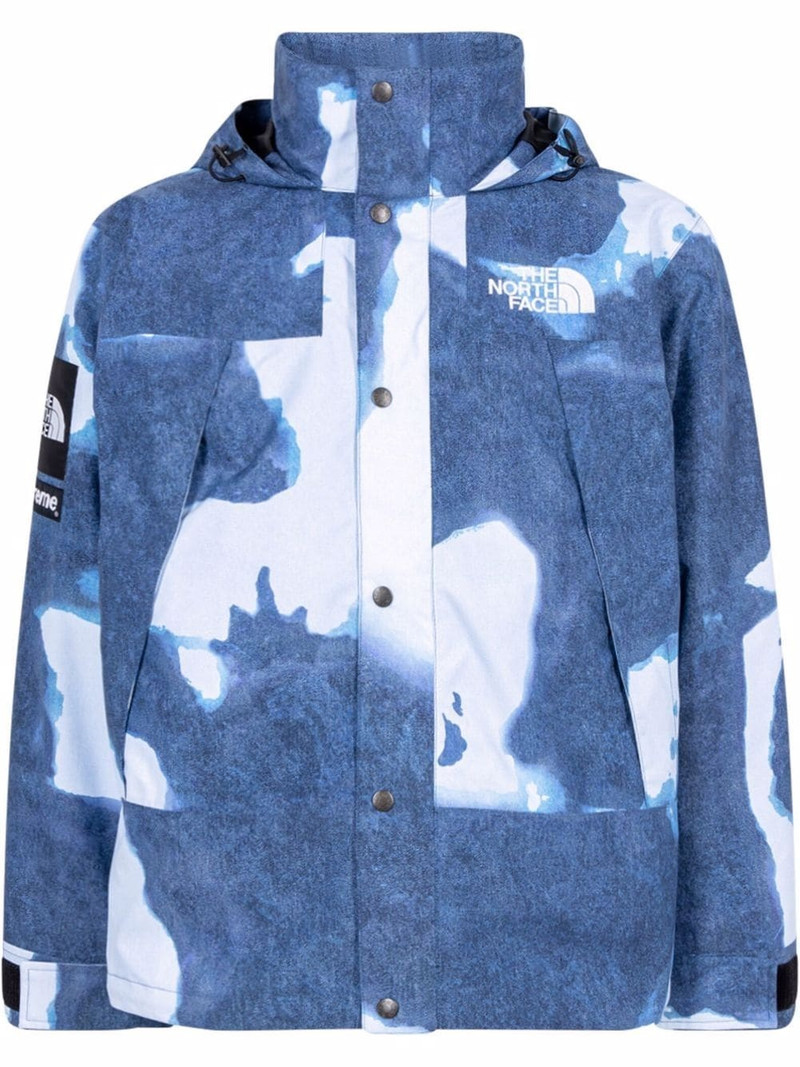 x TNF bleached denim print mountain jacket 1