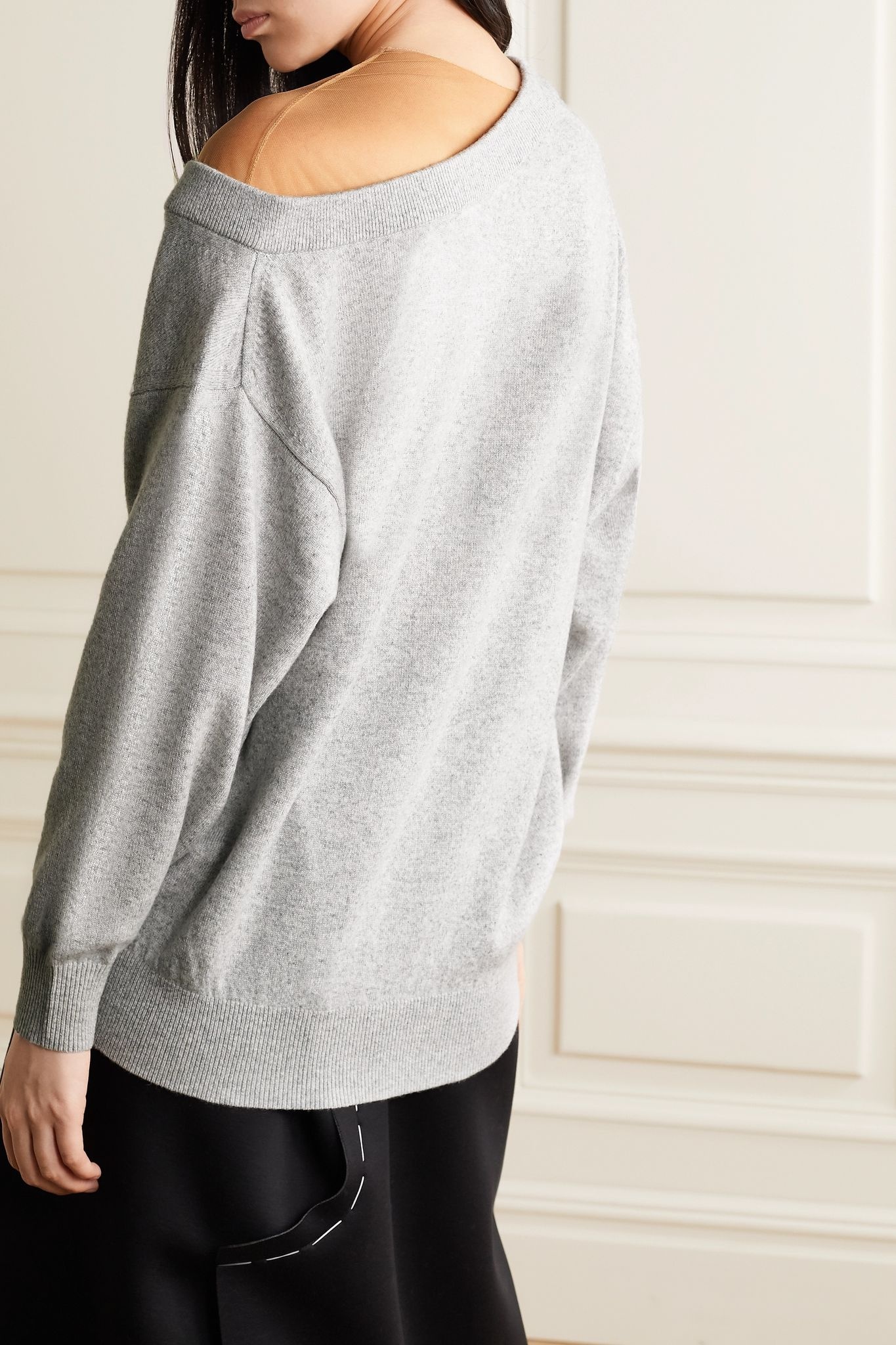 Asymmetric tulle-trimmed wool-blend sweater - 4