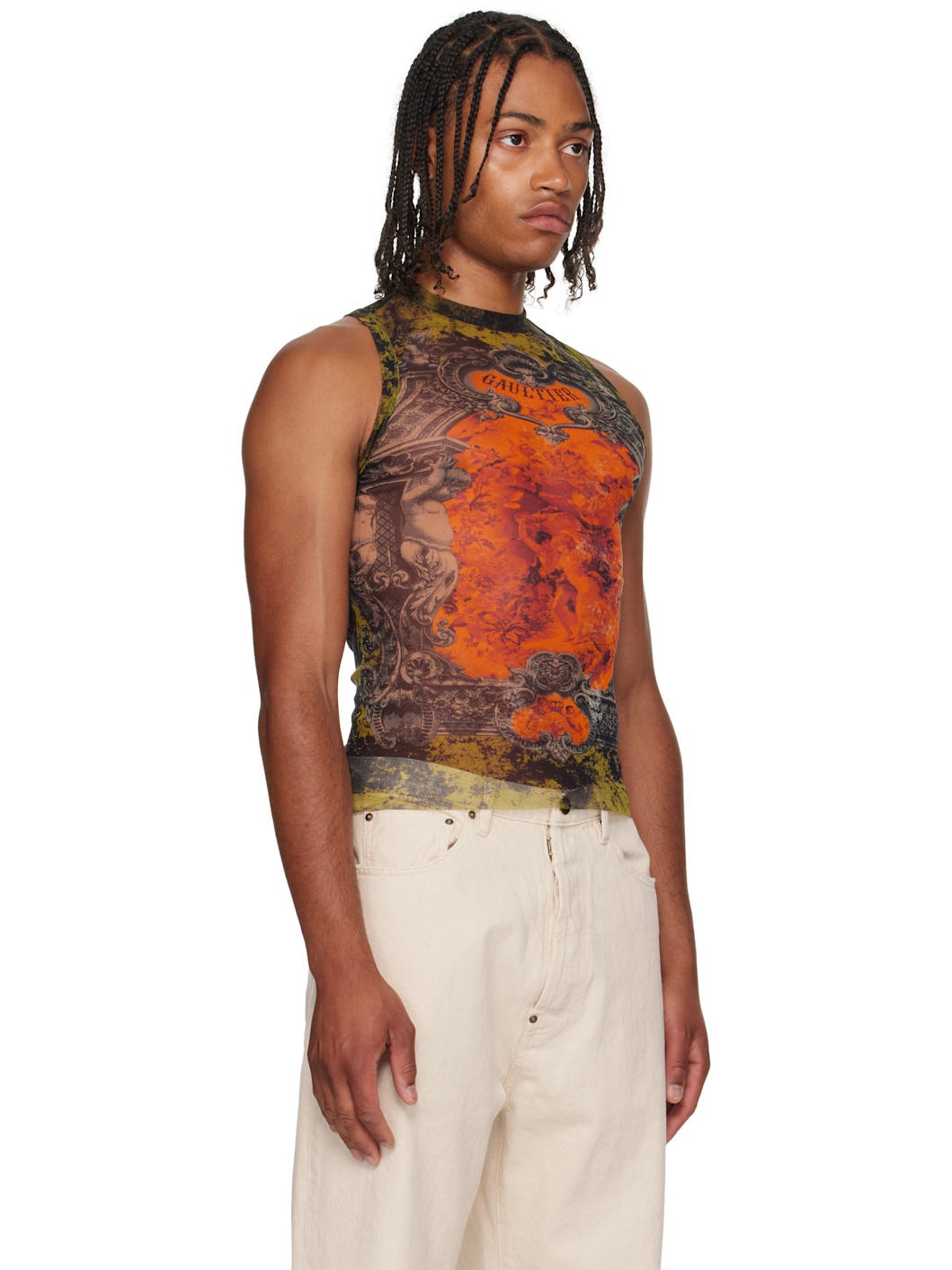 Khaki & Orange 'The Médaillon' Tank Top - 2