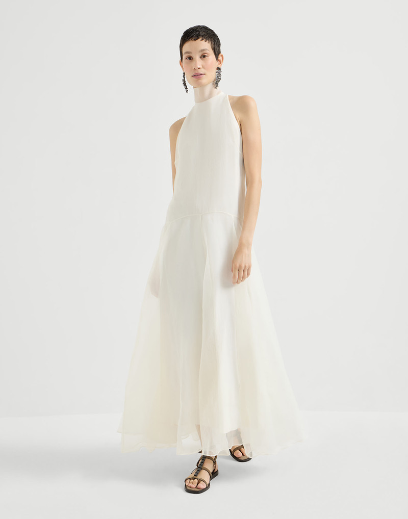 Brunello Cucinelli Crispy silk maxi dress with monili outlook