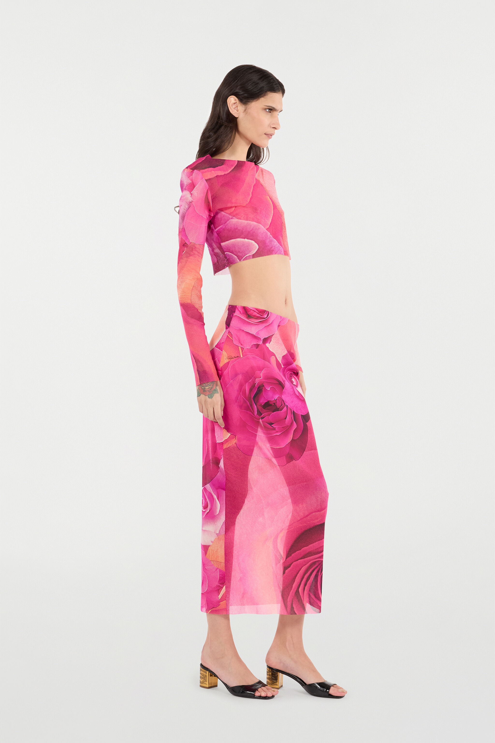 Rose Print Top And Skirt Set - 3