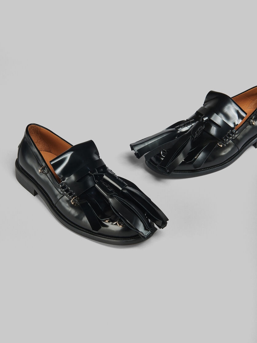 BLACK LEATHER BAMBI LOAFER WITH MAXI TASSELS - 5