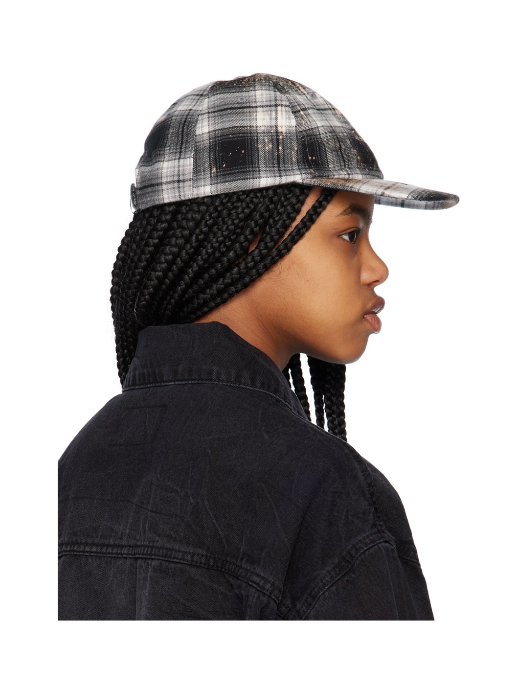 Black Bleach Check Cap - 3