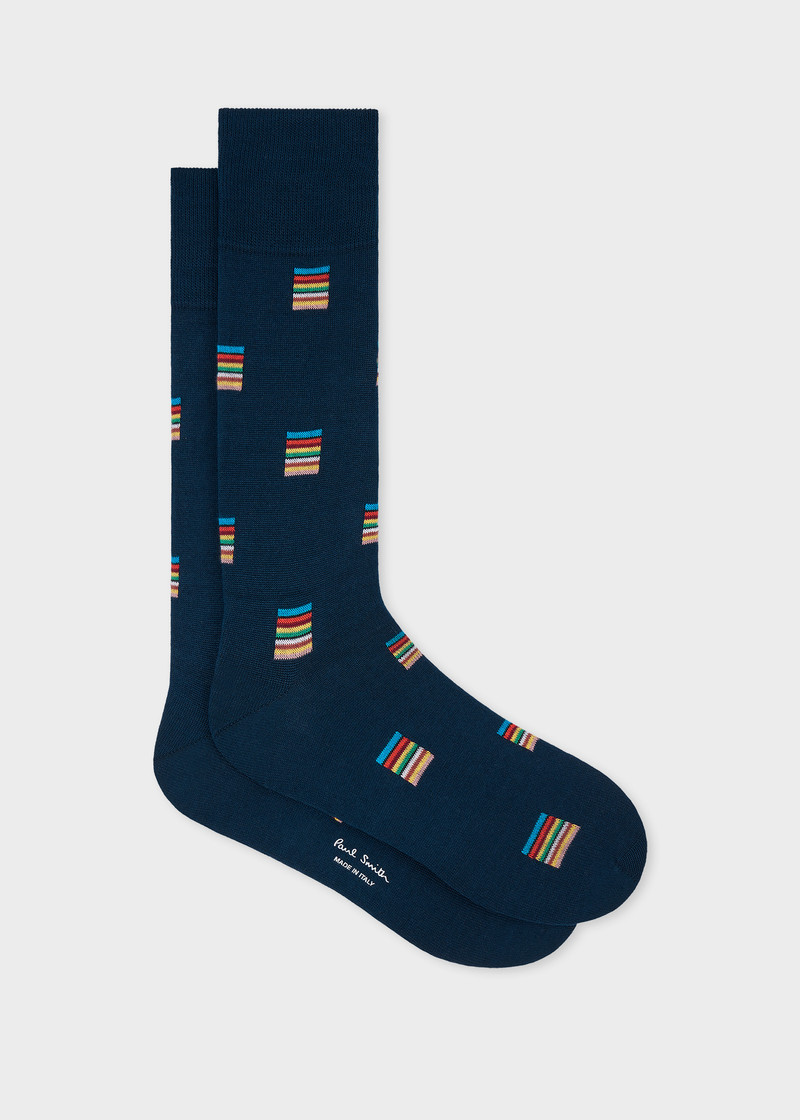Dark Blue 'Signature Stripe' Square Socks 1