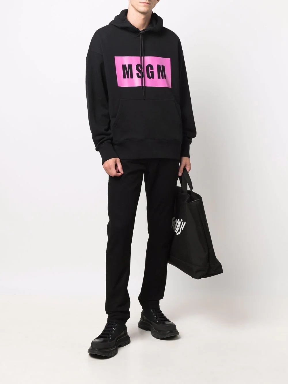 box logo-print cotton hoodie - 2