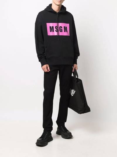 MSGM box logo-print cotton hoodie outlook