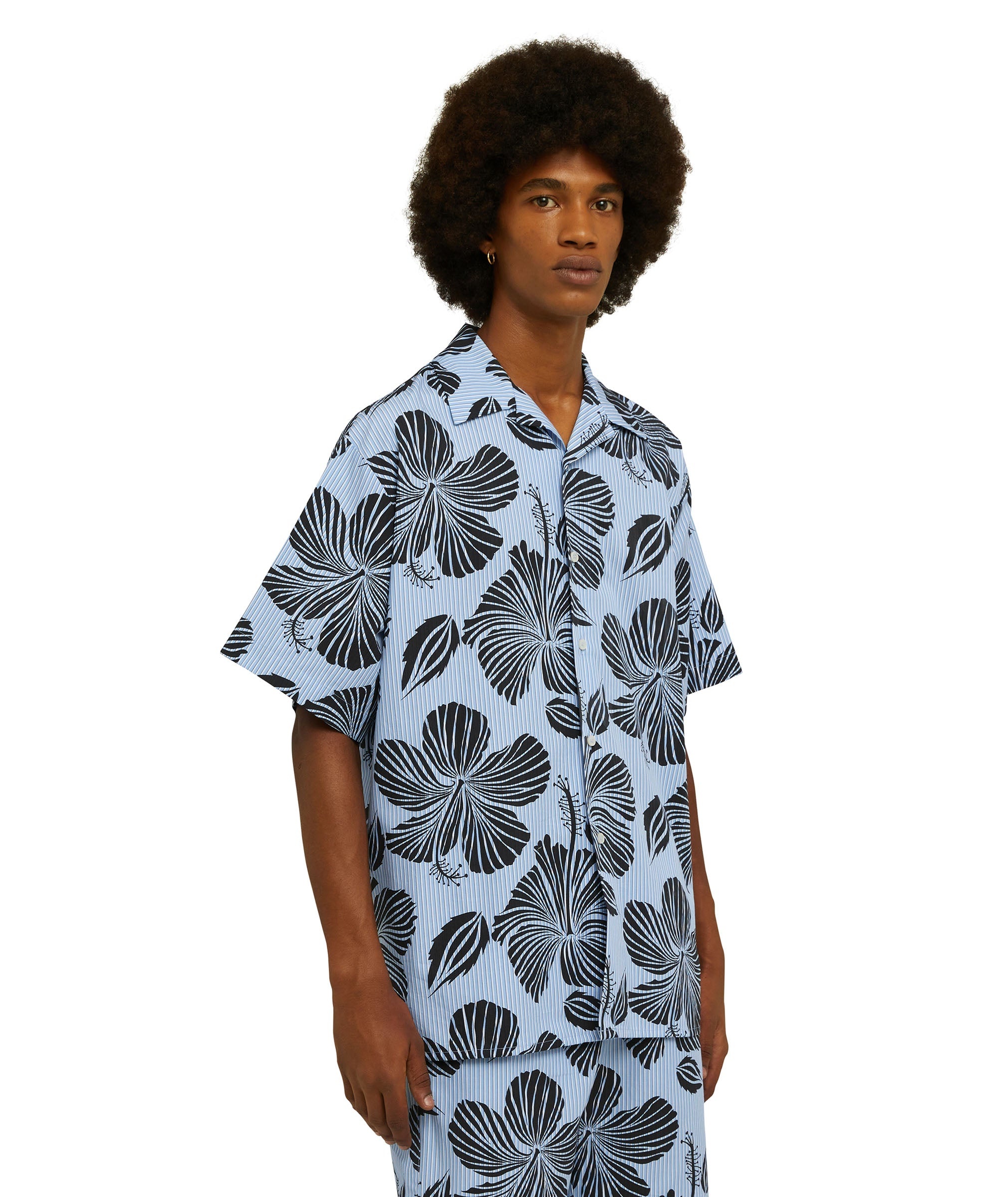 Poplin cotton striped shirt with "Hibiscus" print - 4