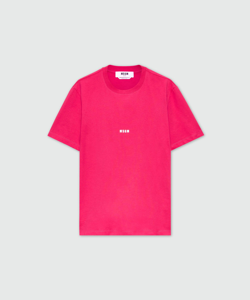 Pink short-sleeve cotton jersey T-shirt with micro logo on the front 1
