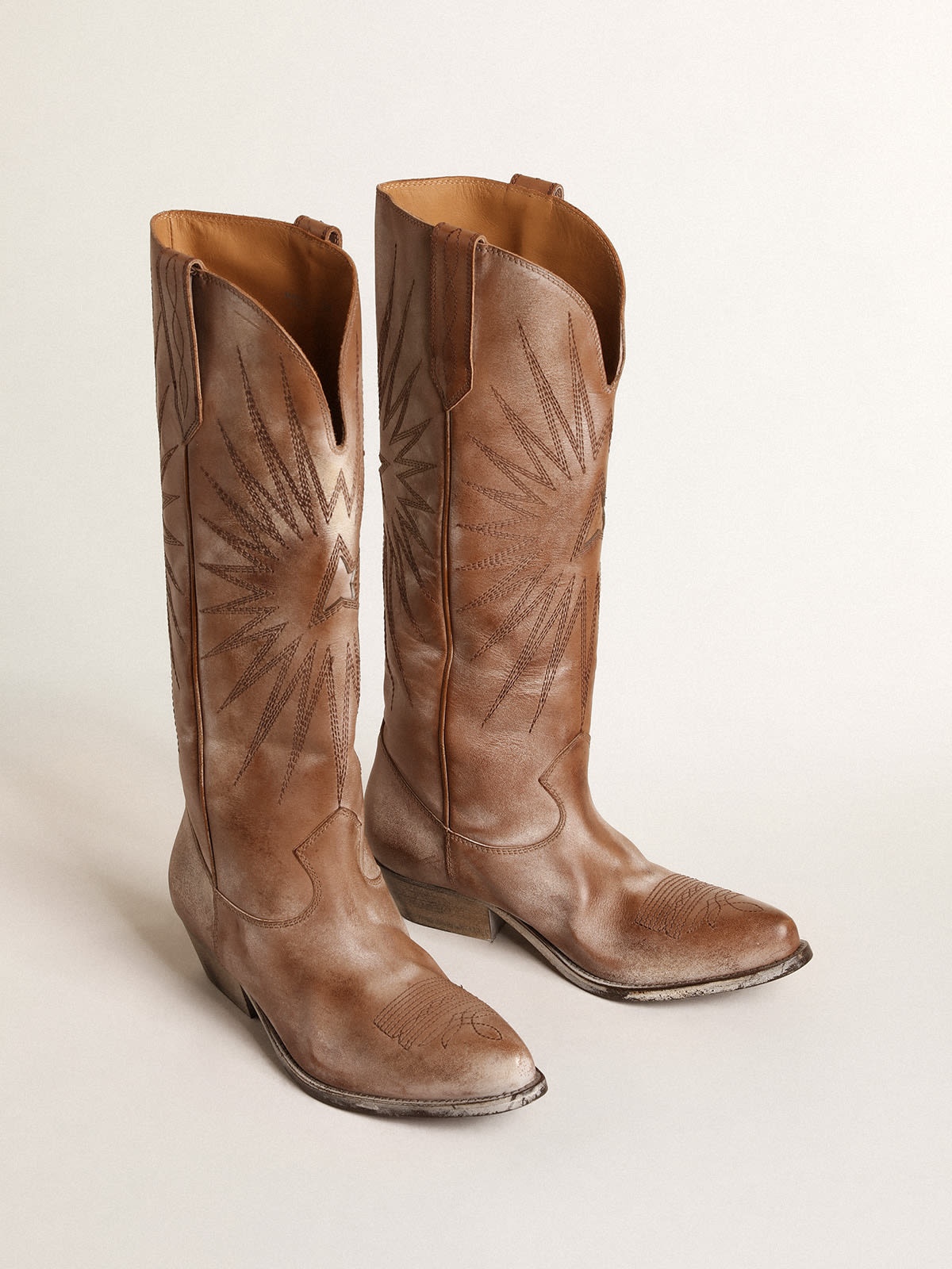 Wish Star boots in brown leather with tone-on-tone inlay star - 2