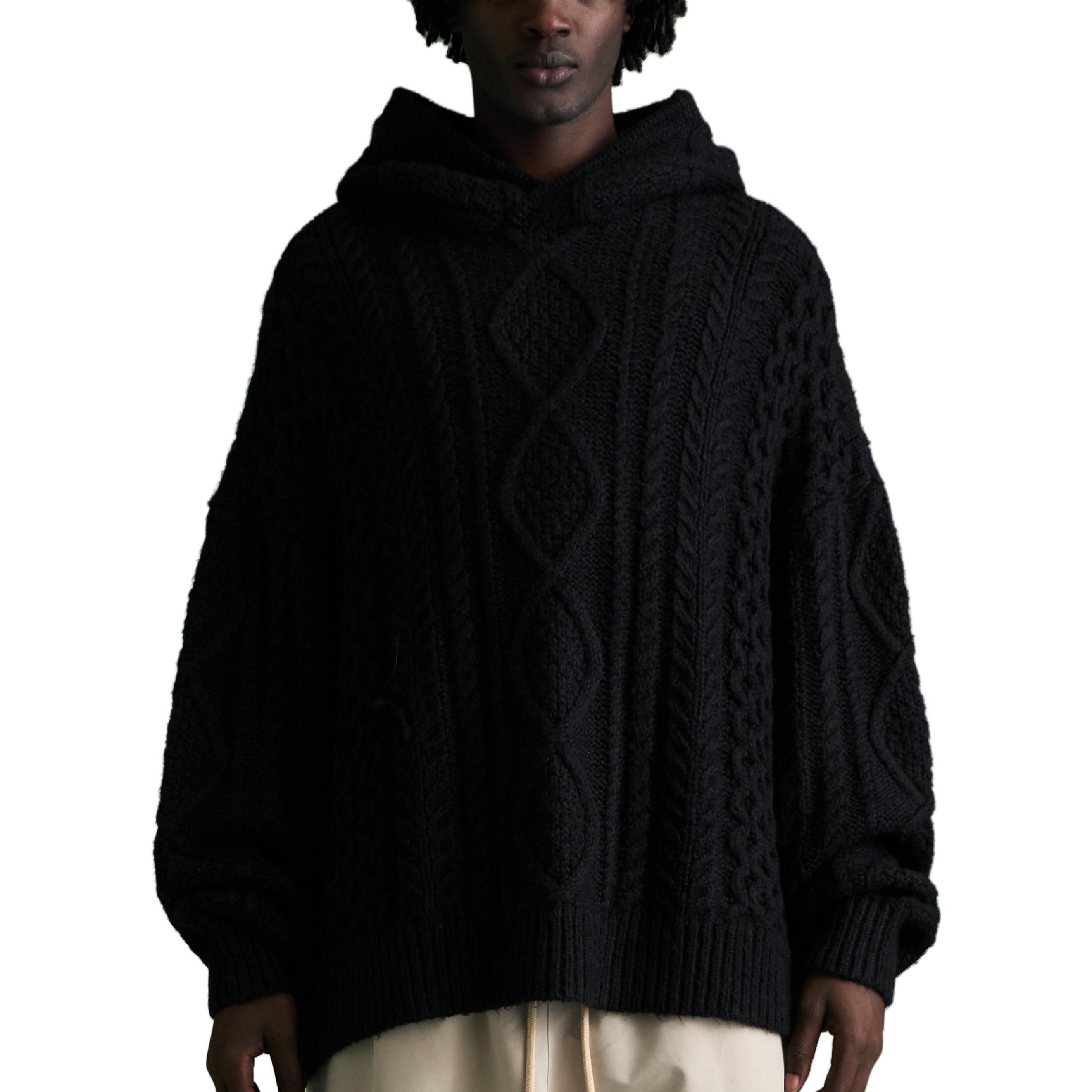 Fear of God Essentials FW23 Cable Knit Hoodie 'Jet Black' 192BT234390F - 5