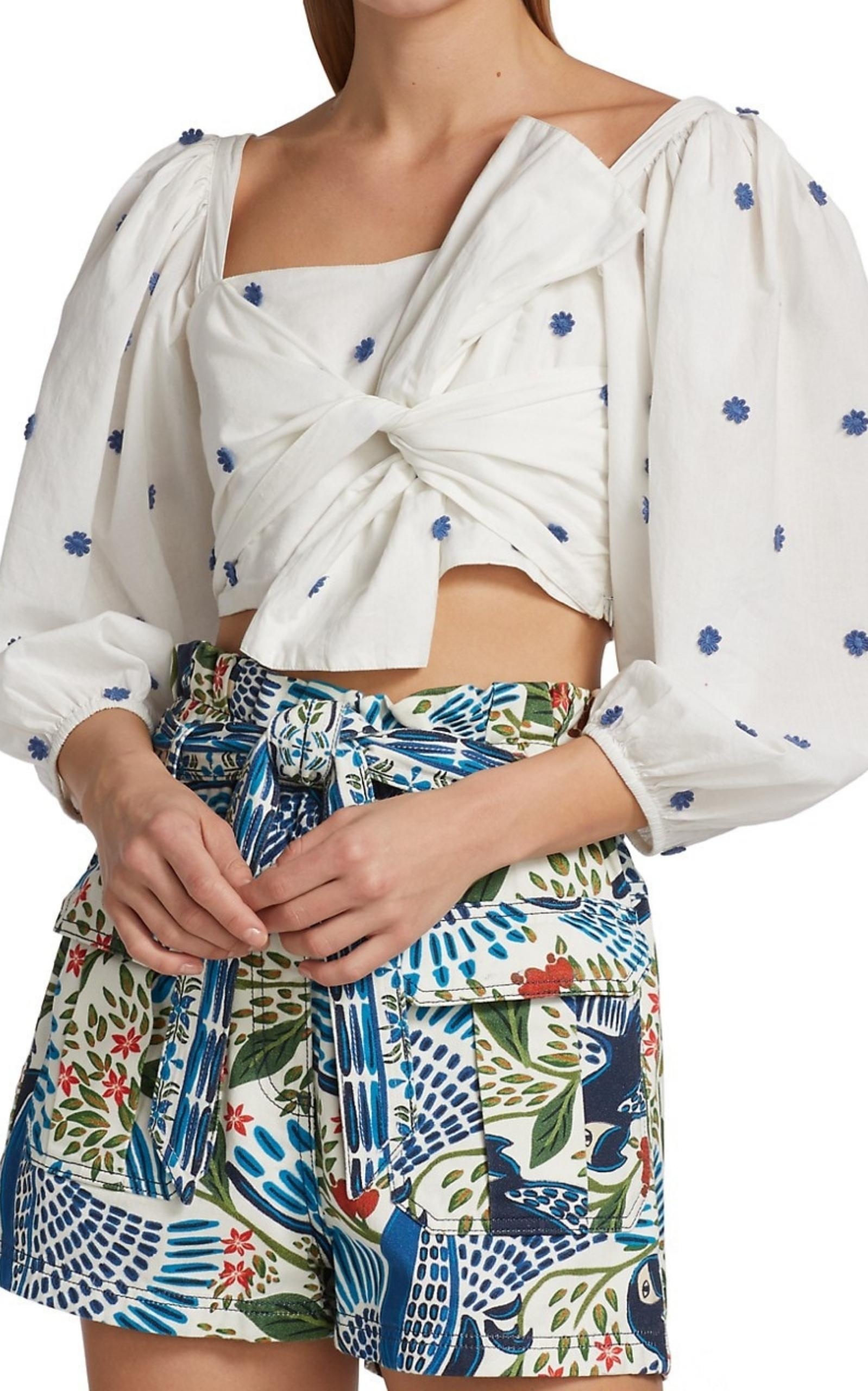 Flower-Embroidered Cotton Crop Top - 4