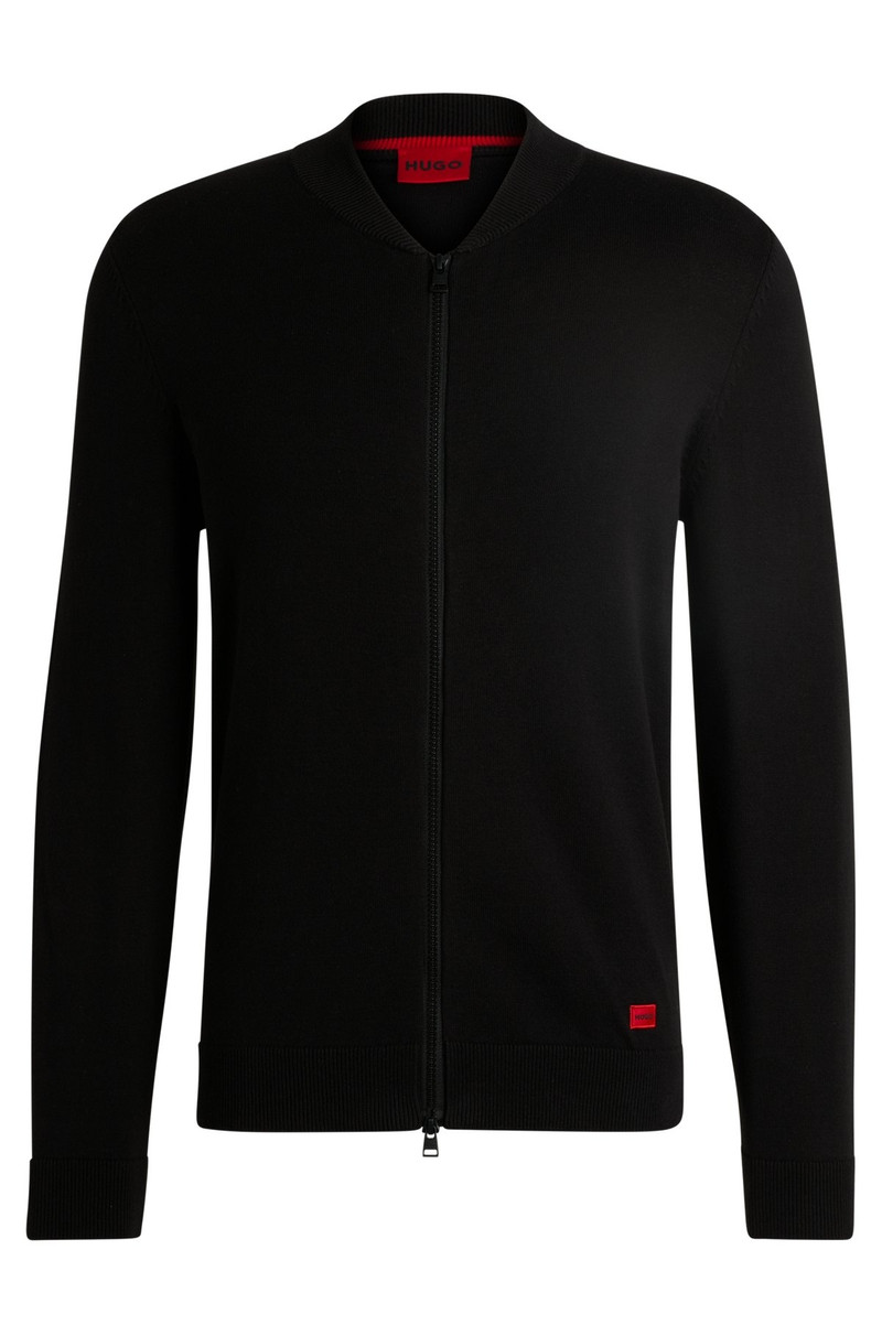 KNITTED-COTTON BOMBER-STYLE CARDIGAN WITH RED LOGO LABEL - 1