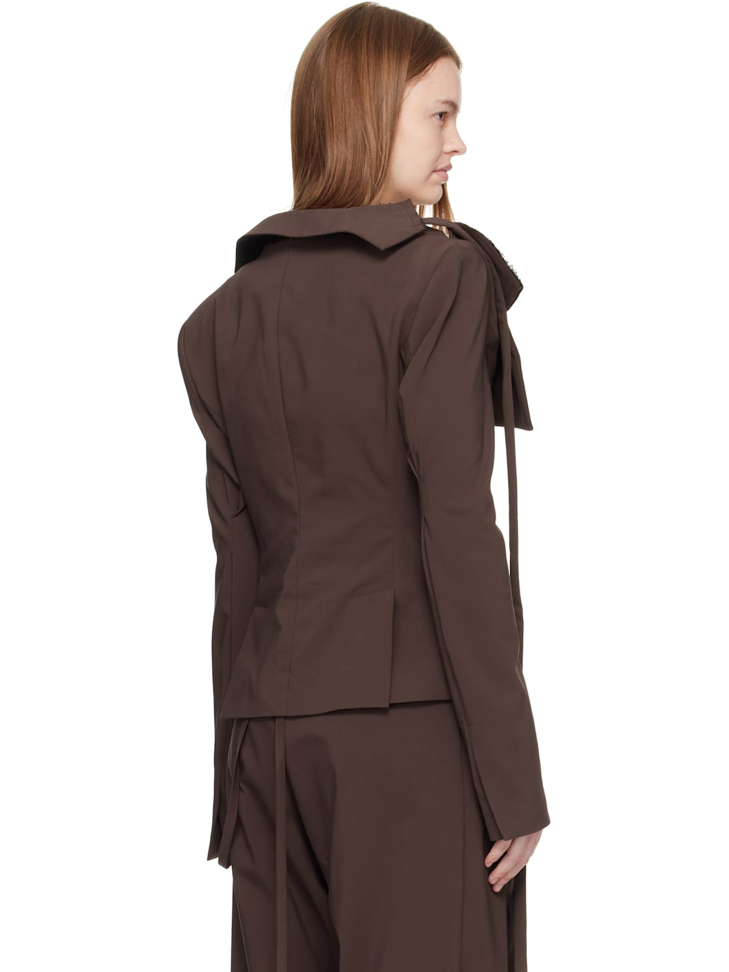 Brown Off-Shoulder Blazer - 3