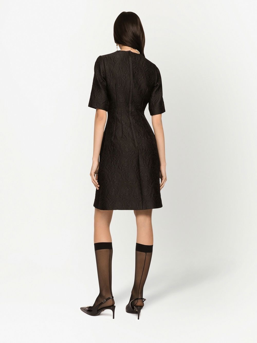 brocade logo flared dress - 4