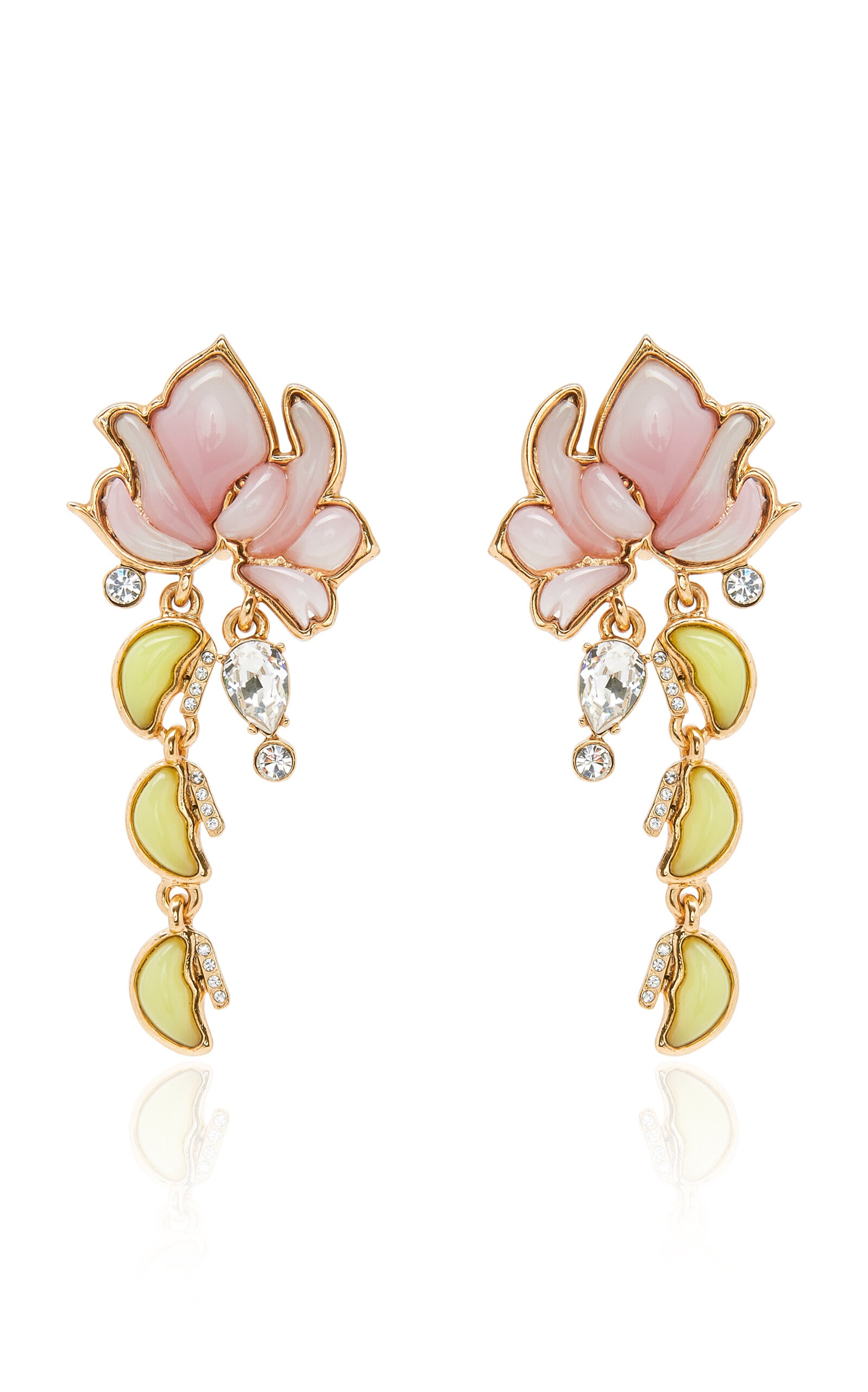 Flower and Dangling Leaf Clip-On Earrings pink - 1