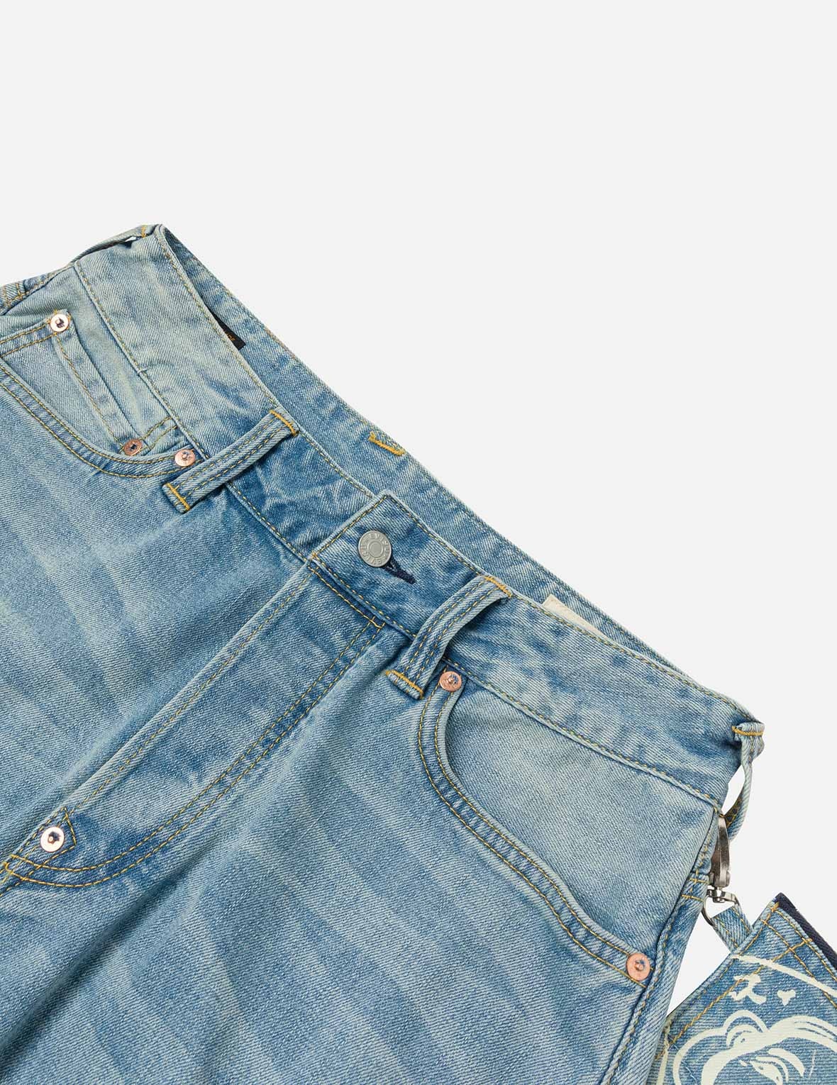 Multi-Pocket with Seagull Print 3D Fit Jeans - 12