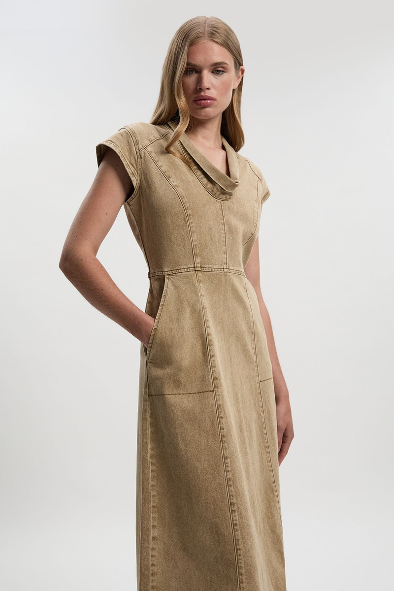 KAREN MILLEN Denim Cowl Neck Midi Dress outlook