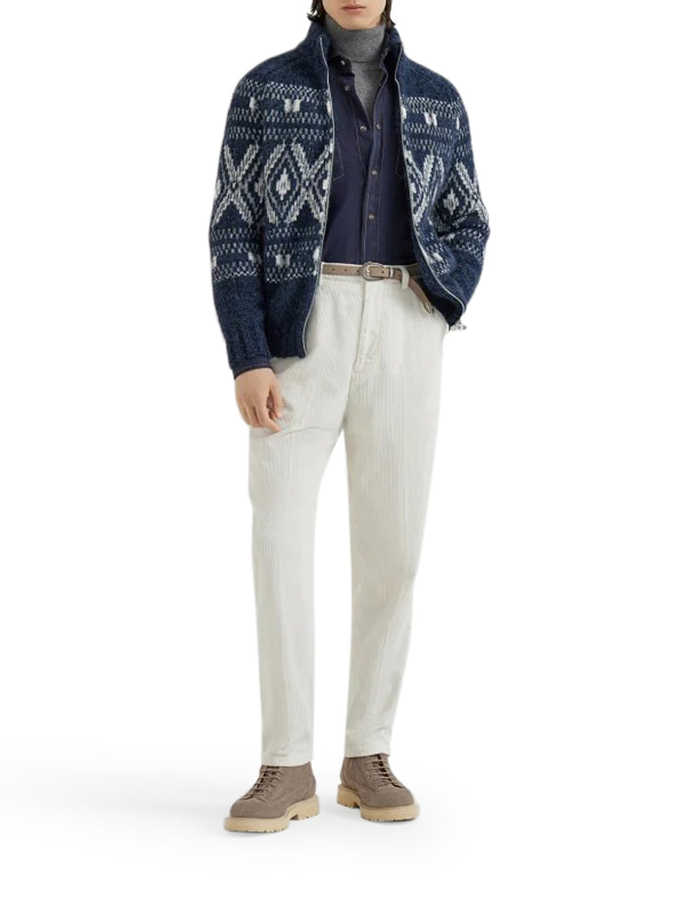 GEOMETRIC JACQUARD CARDIGAN IN WOOL AND CASHMERE - 1