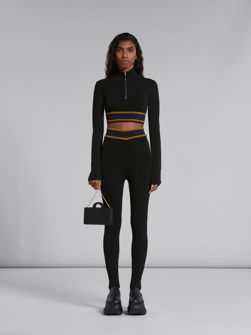 BLACK LEATHER TROPICALIA LONG WALLET WITH CHAIN STRAP 2