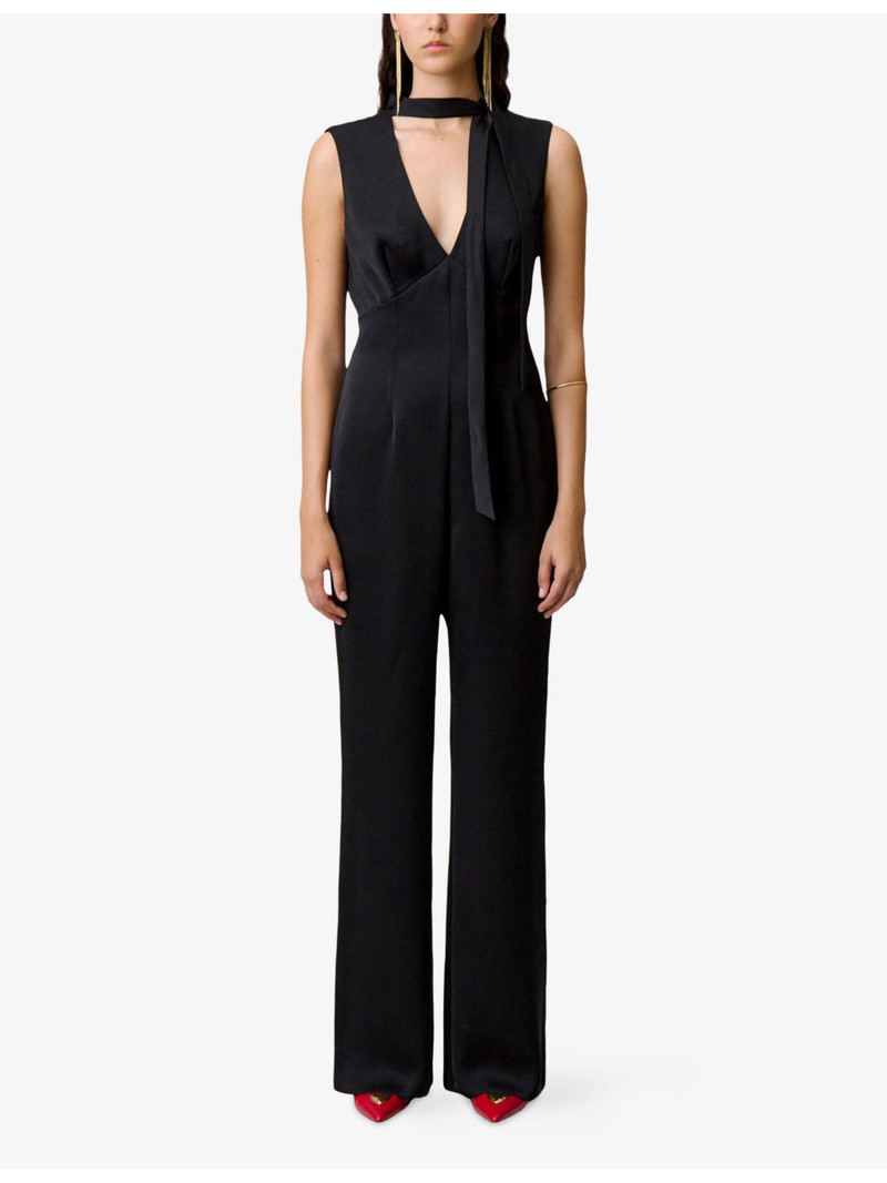 Claudie Pierlot Sleeveless Tie-Neck Satin Jumpsuit outlook