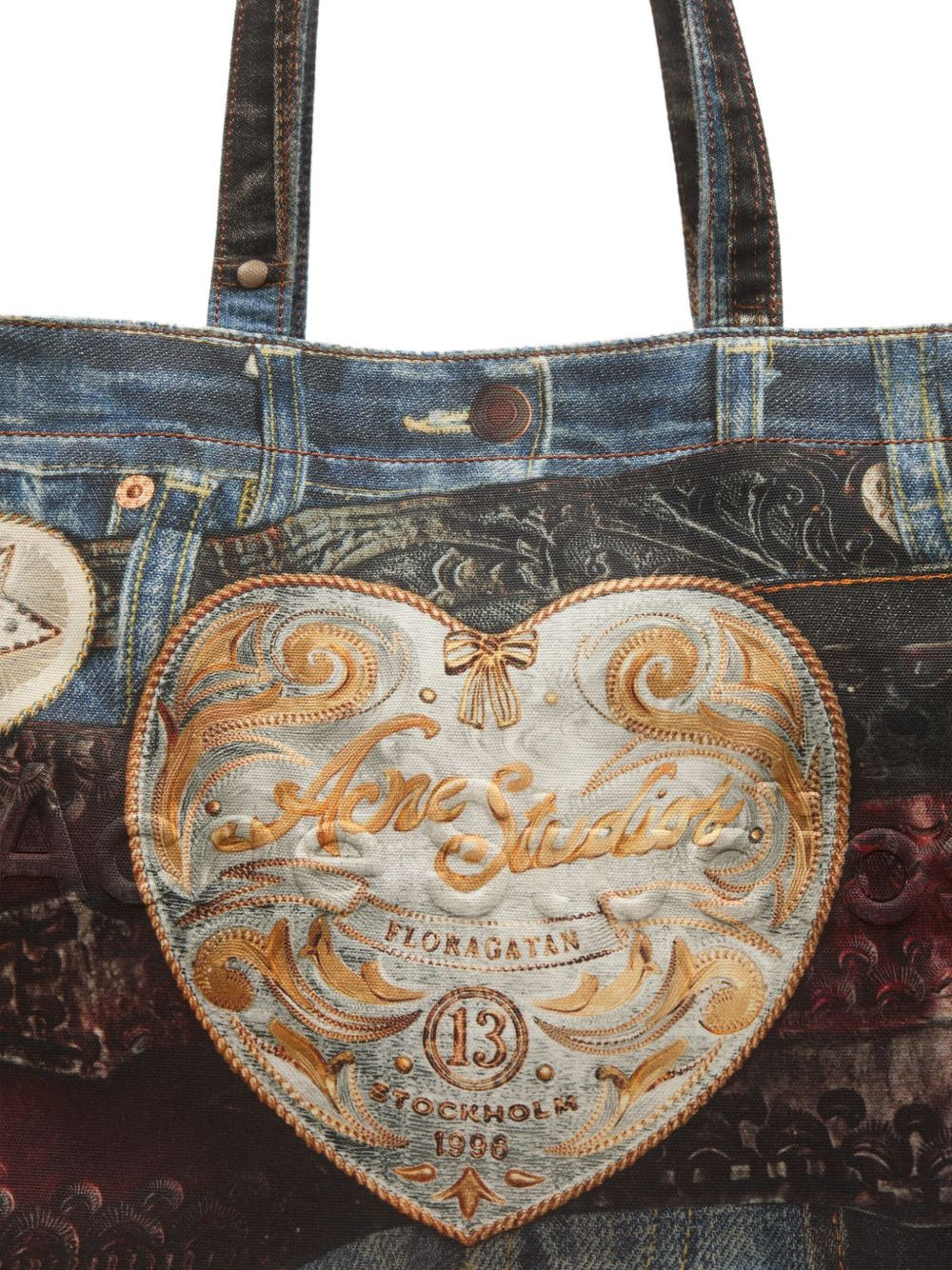 denim-patch heart tote bag - 5