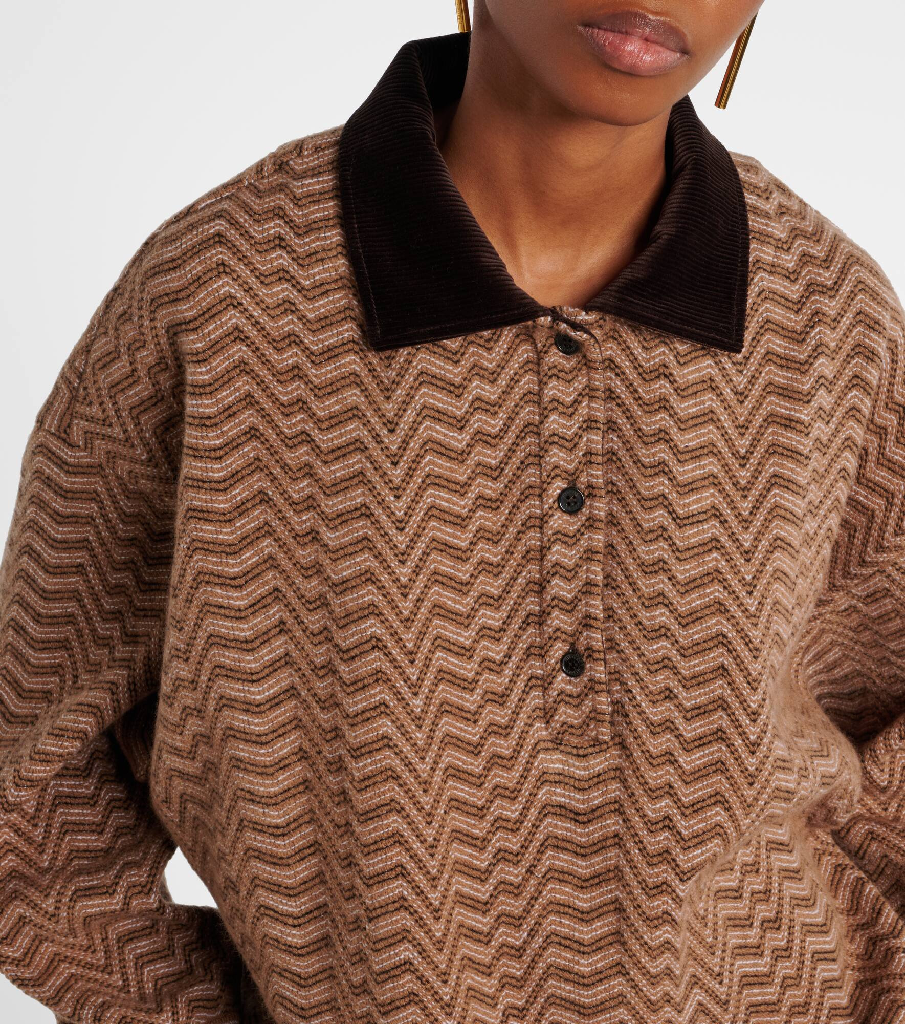 Zigzag  wool and cotton polo sweater - 4