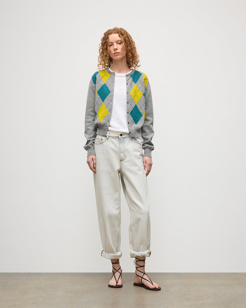 Johnstons of Elgin Clan Grey Argyle Cashmere Cardigan outlook