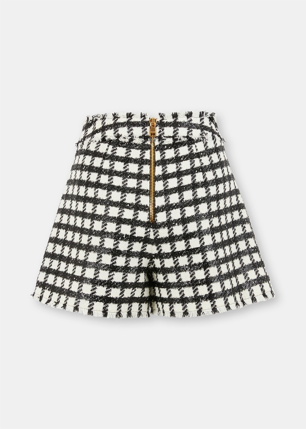 White & Black Tweed Checkered Shorts - 2