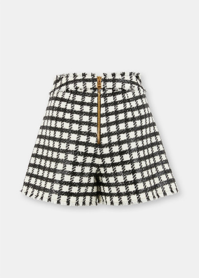 Balmain White & Black Tweed Checkered Shorts outlook