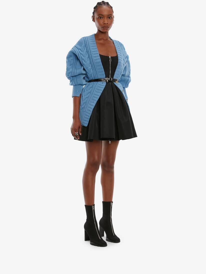 Chunky Cable Knit Cardigan in Blue - 3
