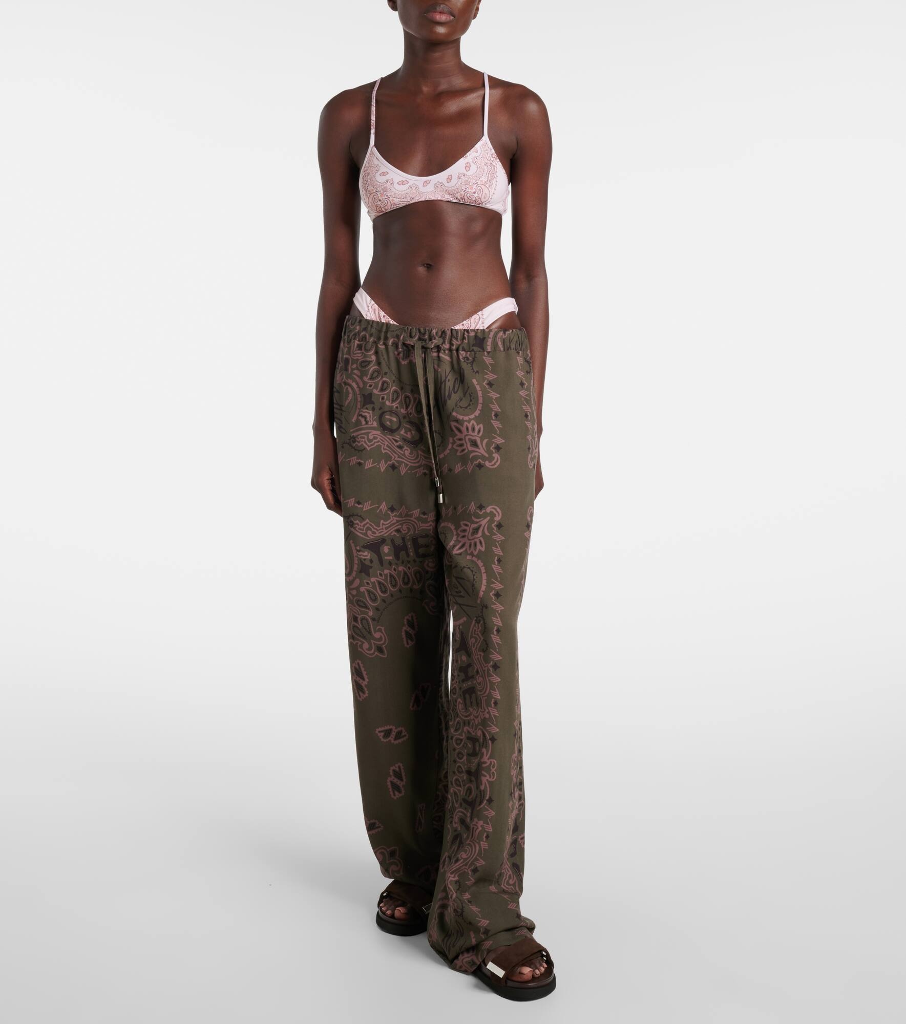 Printed wool gabardine wide-leg pants - 2