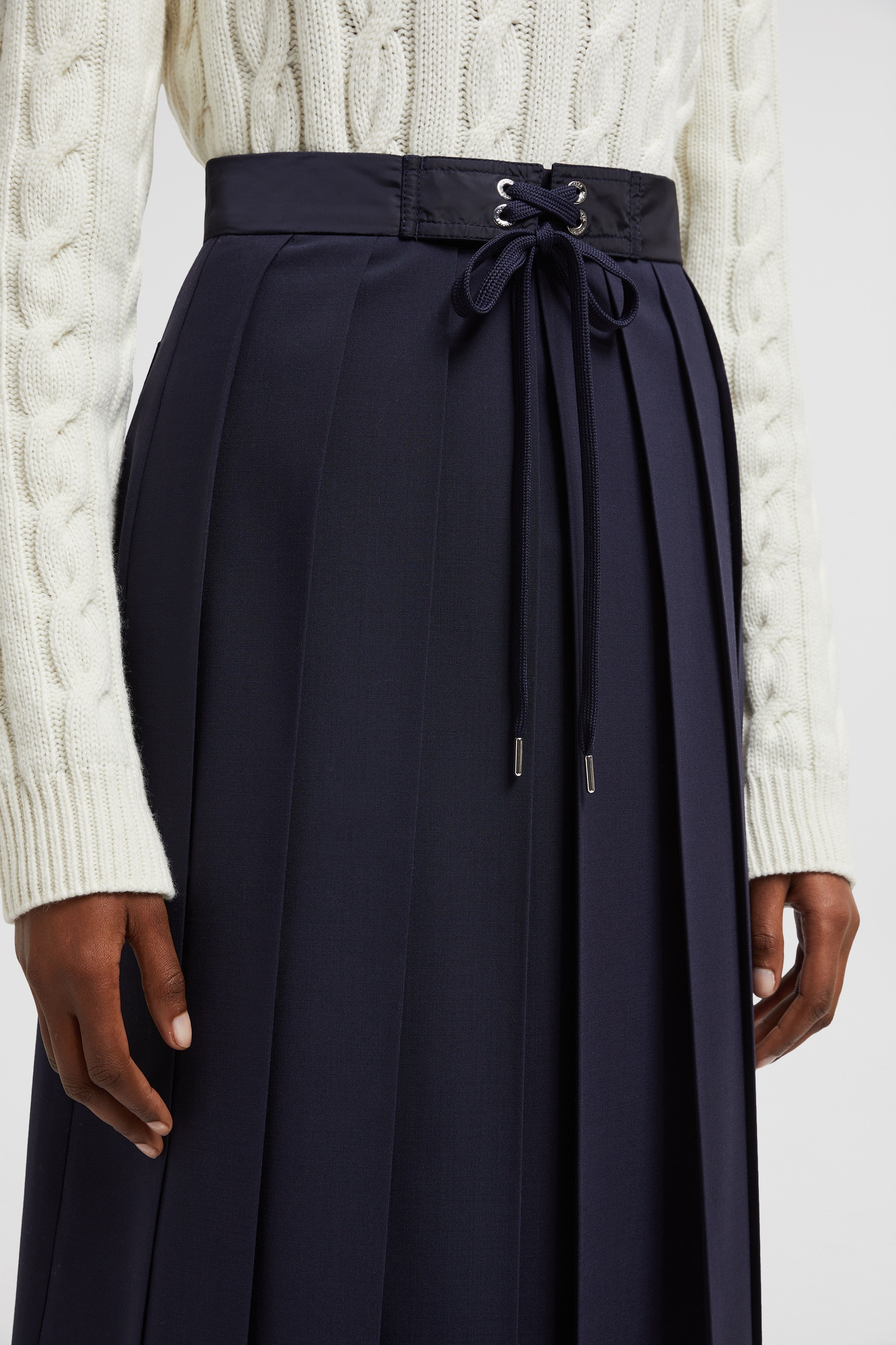 Moncler Wool Blend Pleated Midi Skirt | REVERSIBLE