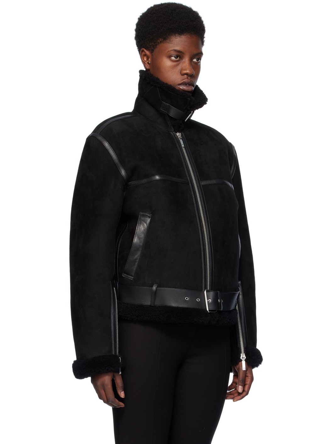 Black Aviator Leather Jacket - 2