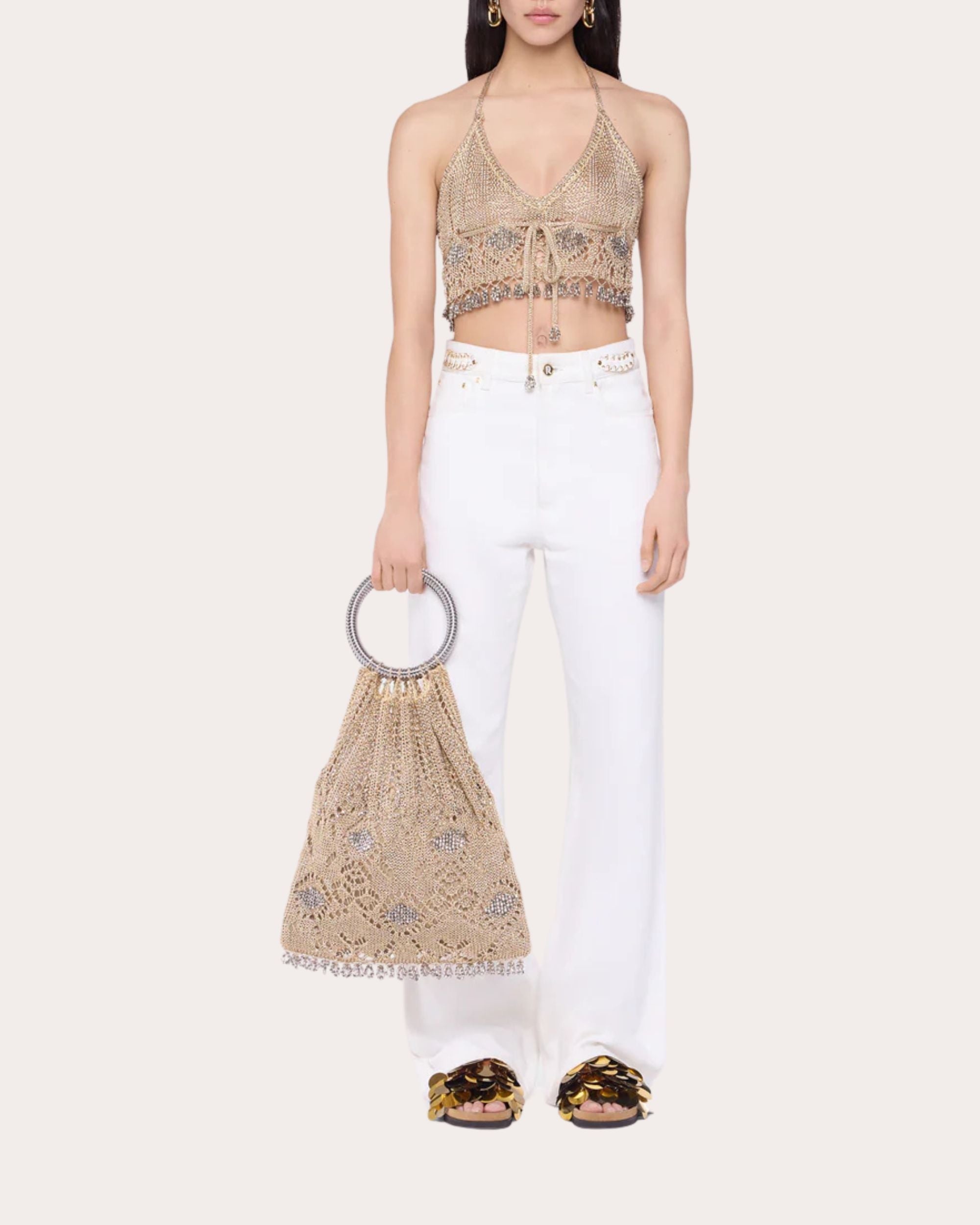 Metallic Crochet Beaded Handbag - 2