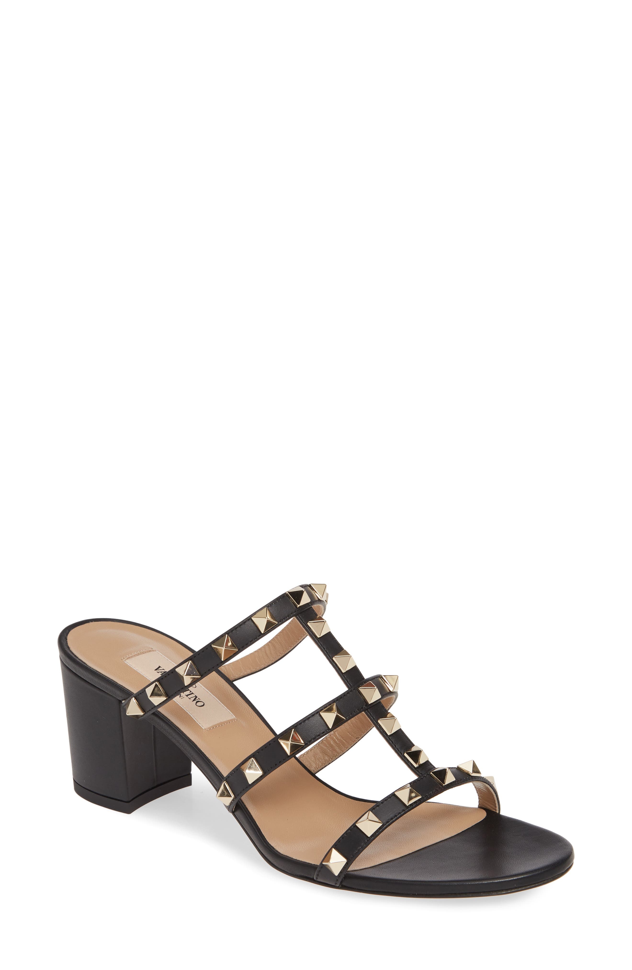 Valentino Garavani Rockstud Slide Sandal in 0No Nero/Gold at Nordstrom - 1