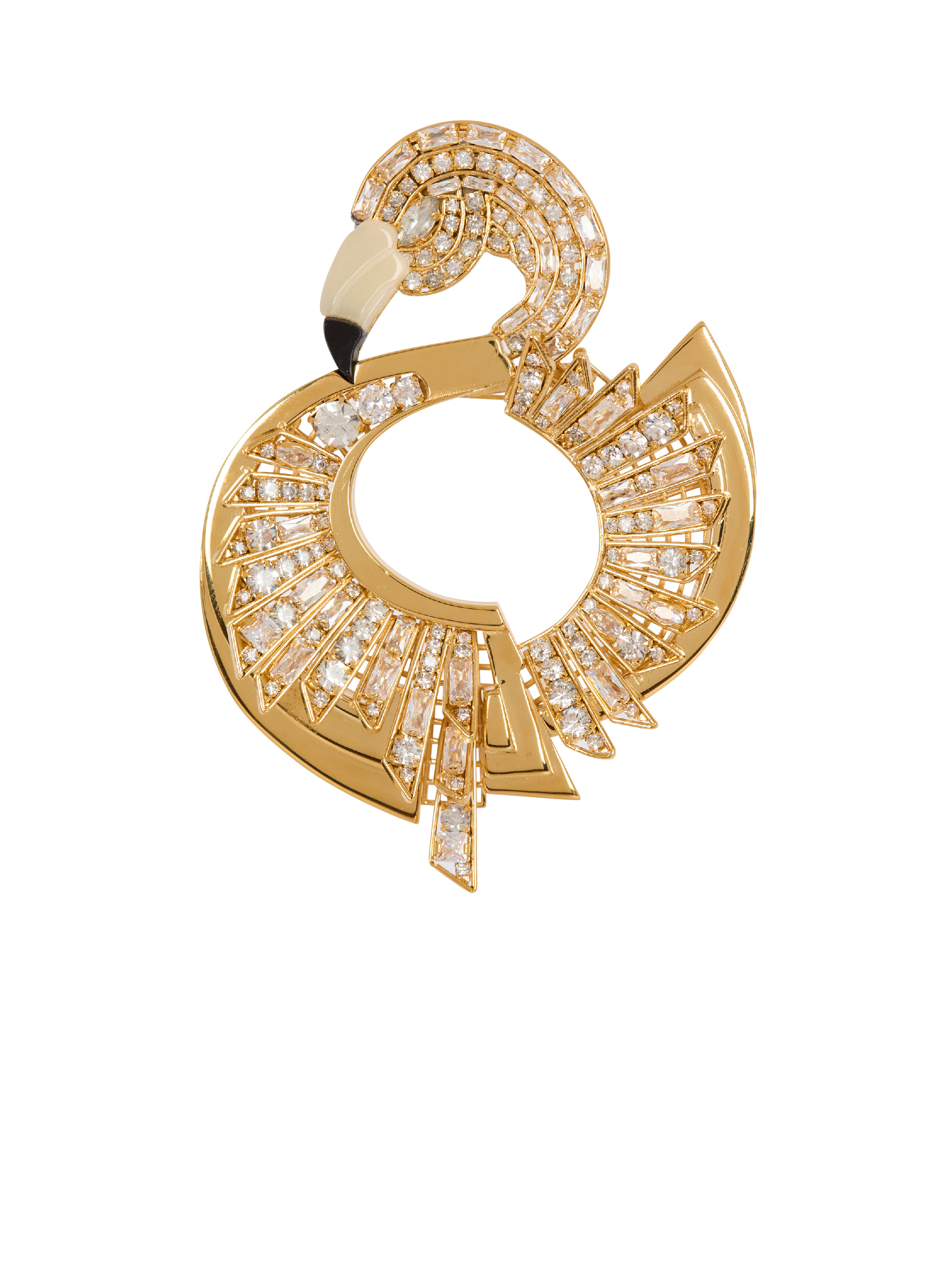 Brass and crystal flamingo brooch - 1