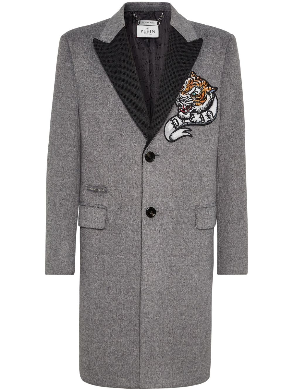 tiger-patch single-breasted coat - 1