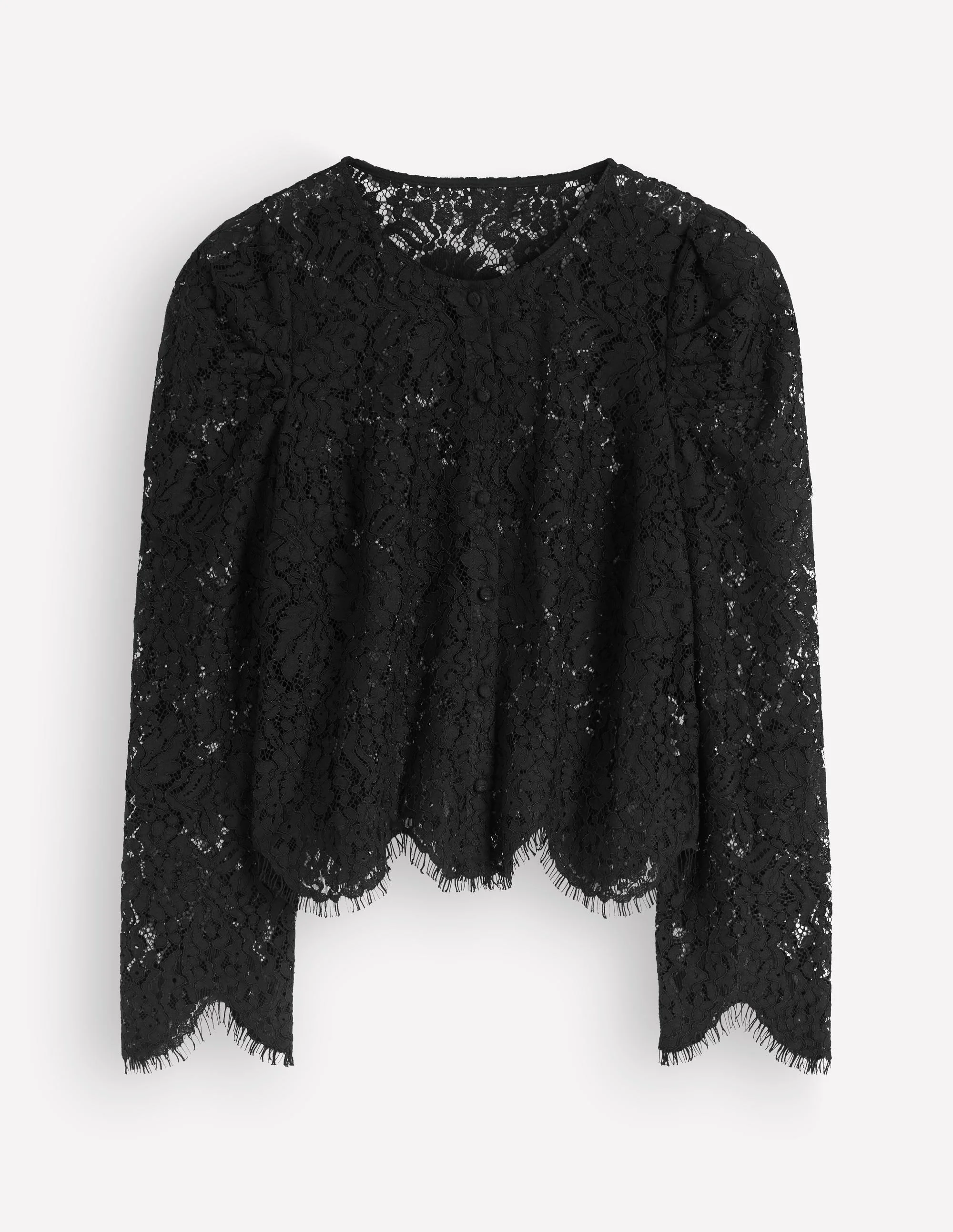Lace Puff Sleeve Top-Black - 1