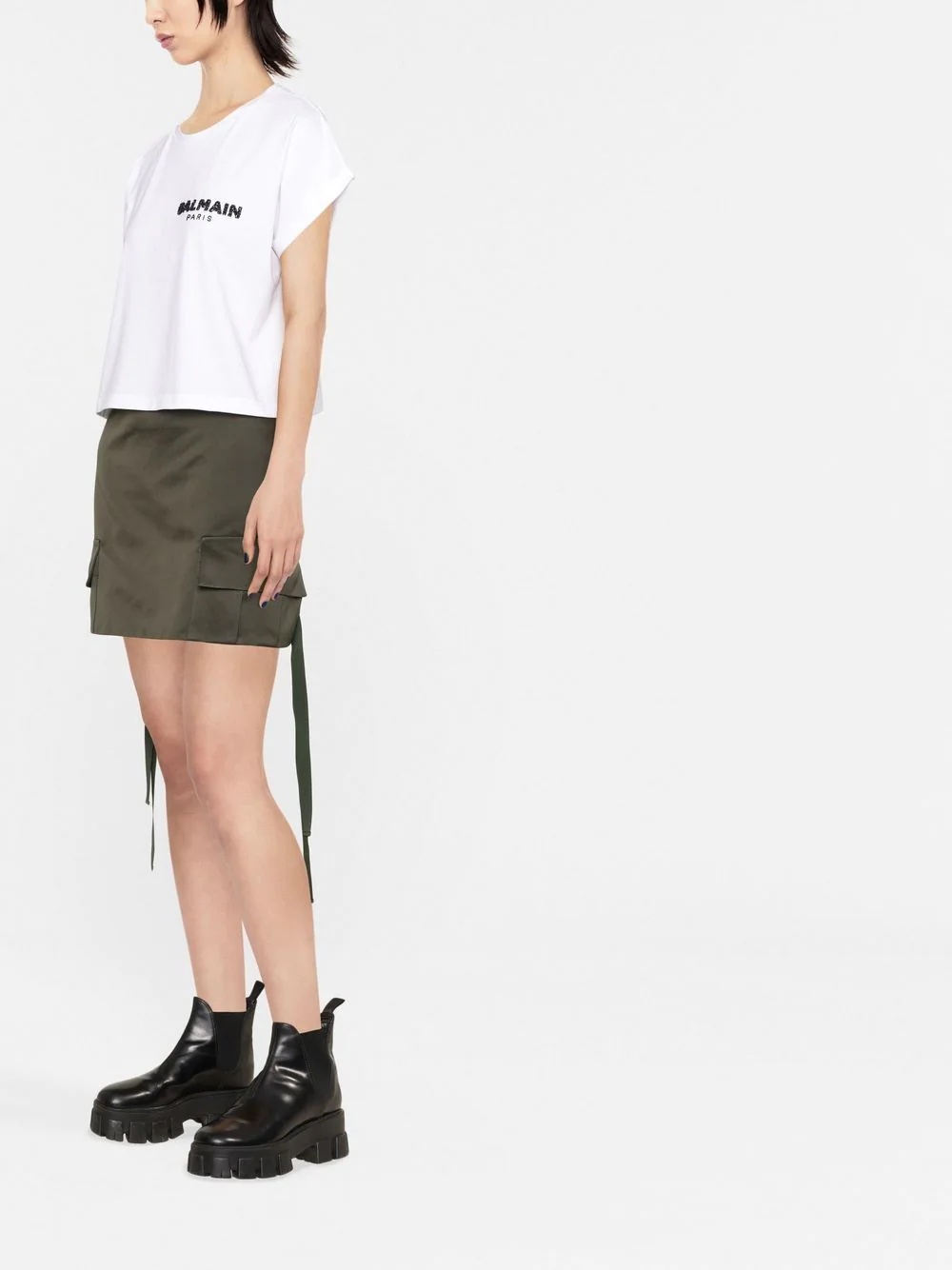 sequin logo round neck T-shirt - 3