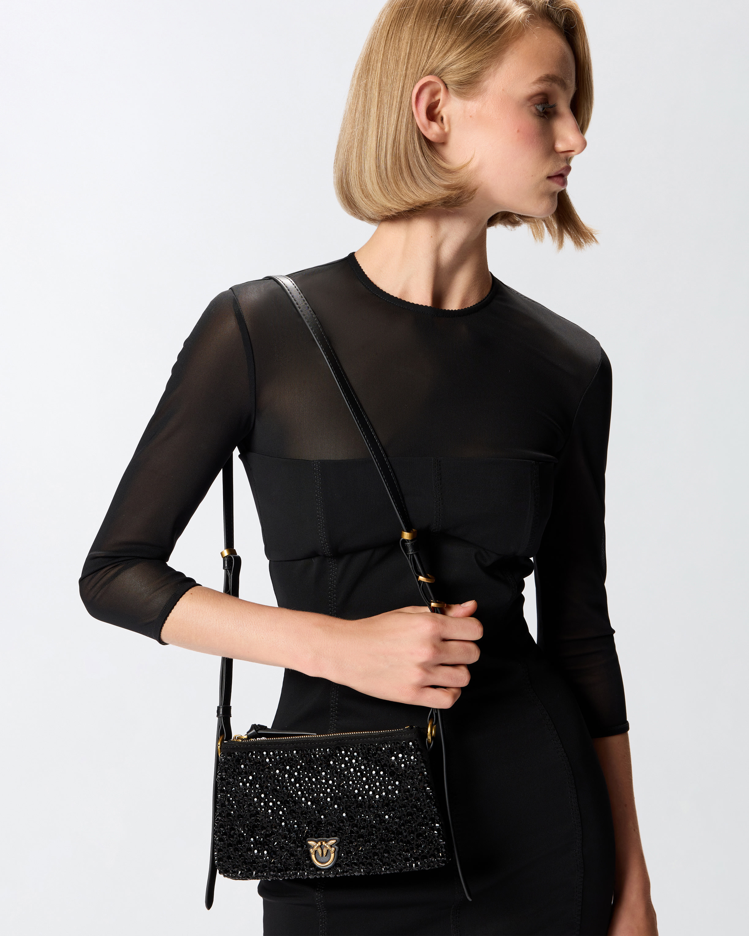 MINI DOUBLE BAG FULLY RHINESTONED SHOULDER BAG - 5
