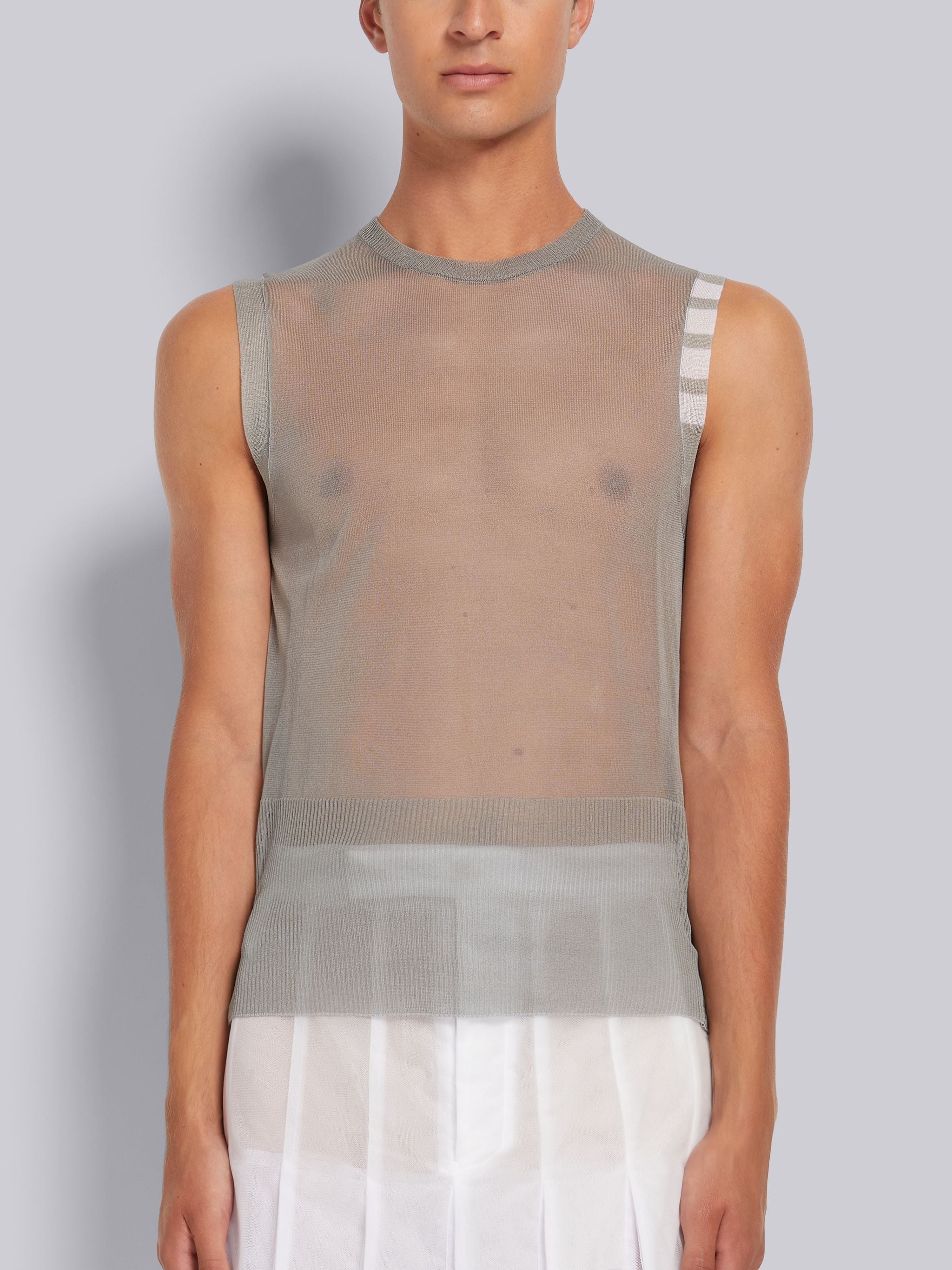 Light Grey Silk Organza 4-Bar Shell Top - 1