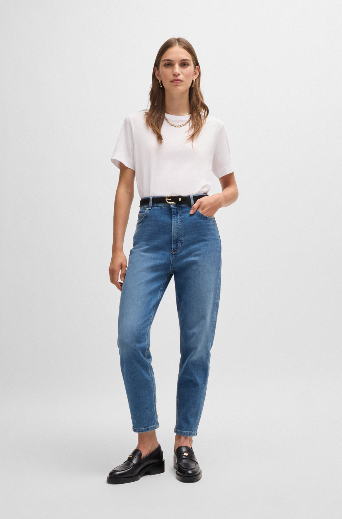 HIGH-WAISTED CROPPED JEANS IN BLUE COMFORT-STRETCH DENIM - 3