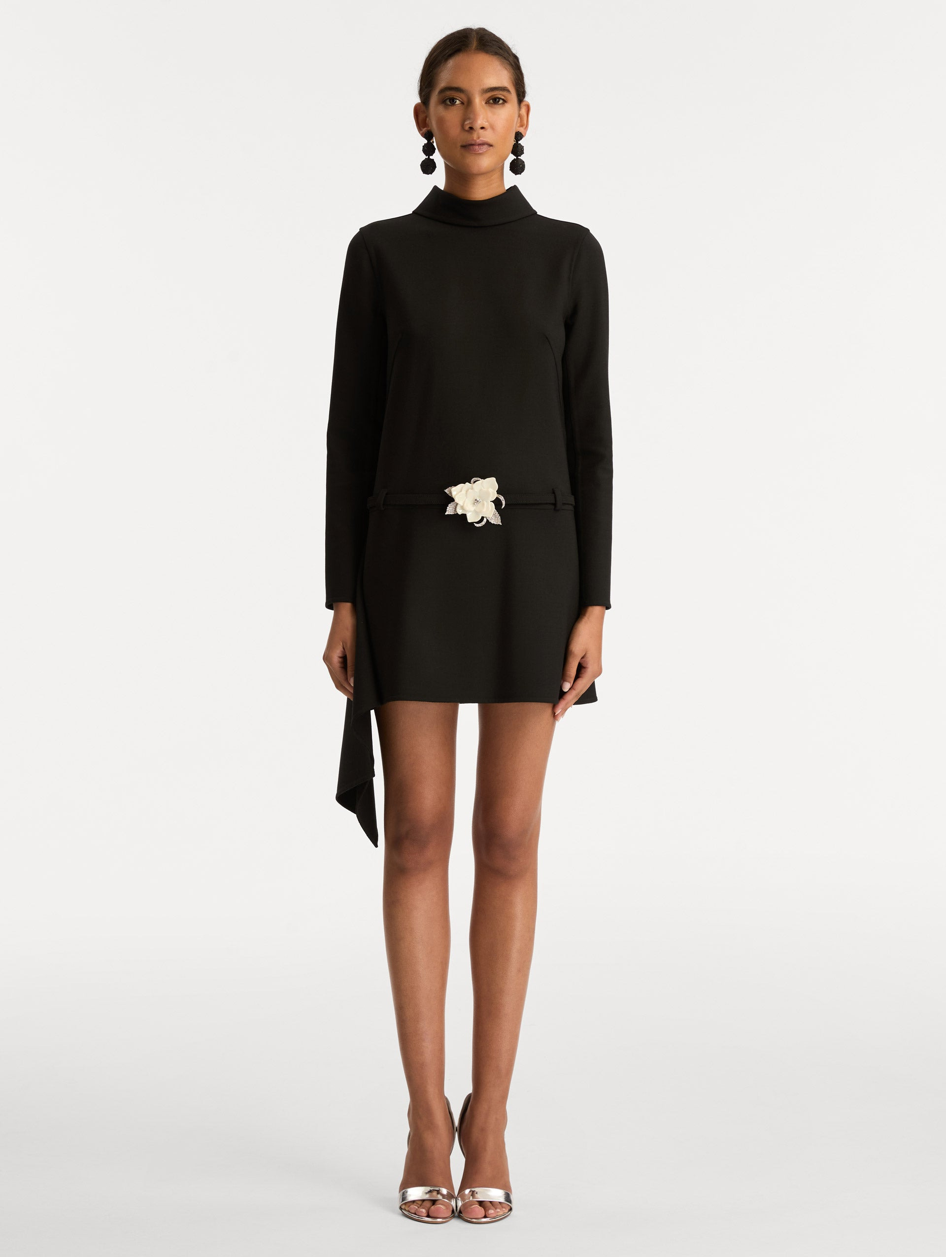 FLORAL BELT MOCK-NECK DRESS - 2