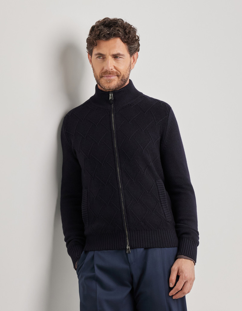 DARK NAVY STRUCTURED EXTRA-FINE MERINO WOOL CARDIGAN 3