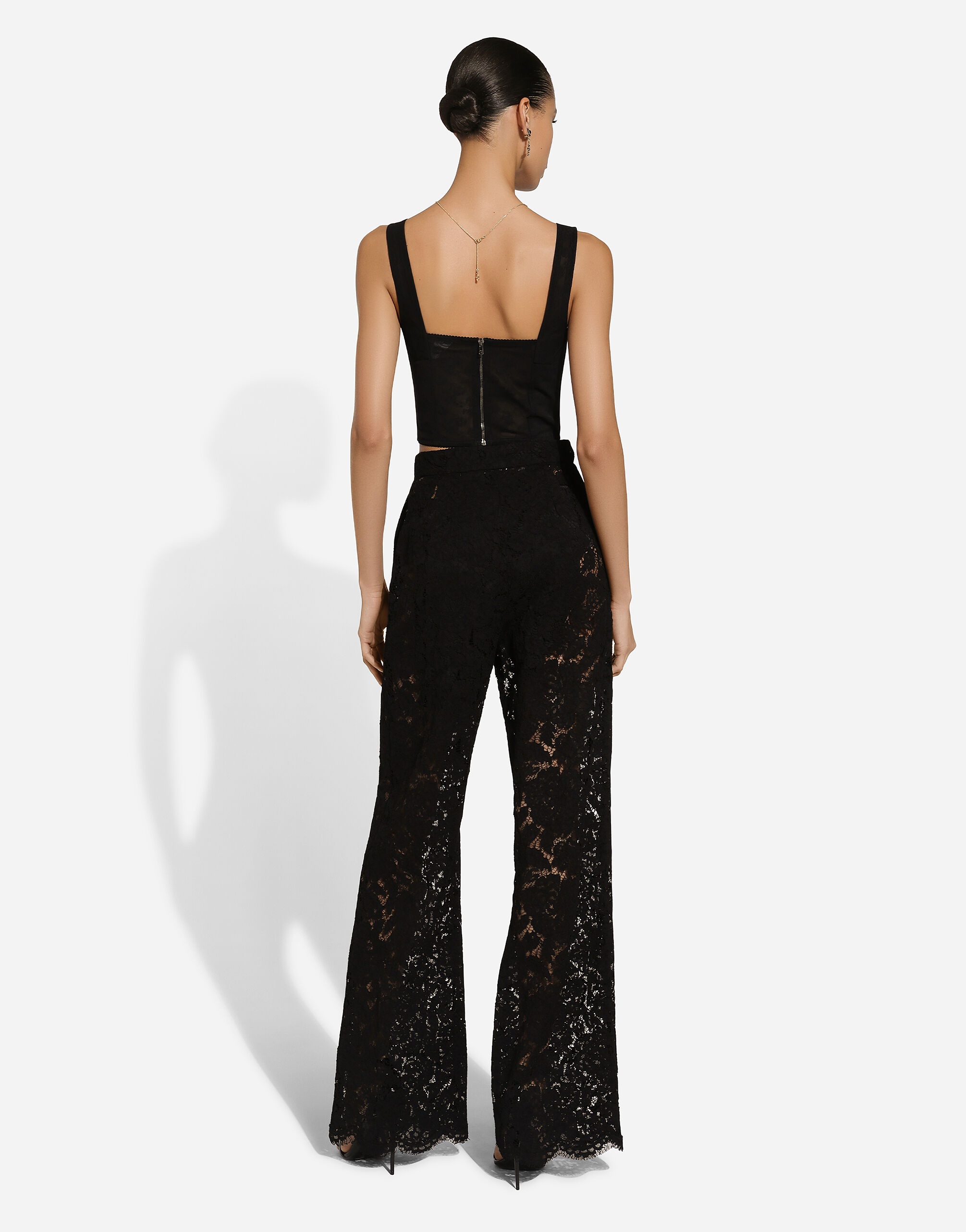 Flared floral cordonetto lace pants with DG logo - 3
