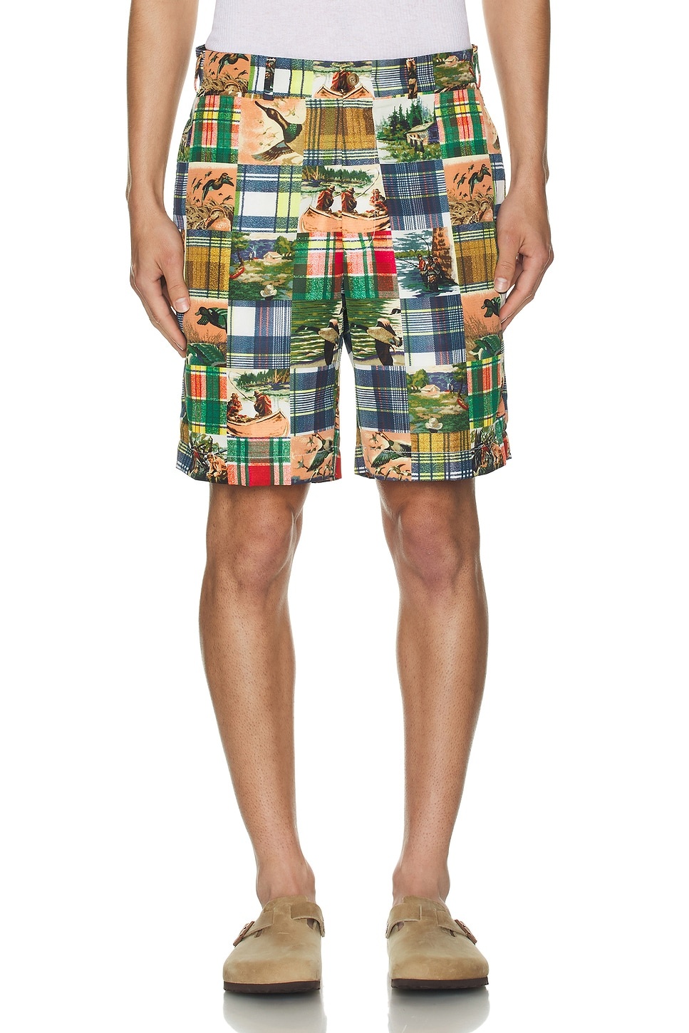 Plain Front Shorts Jacquard Mapping Patchwork Like Print - 4