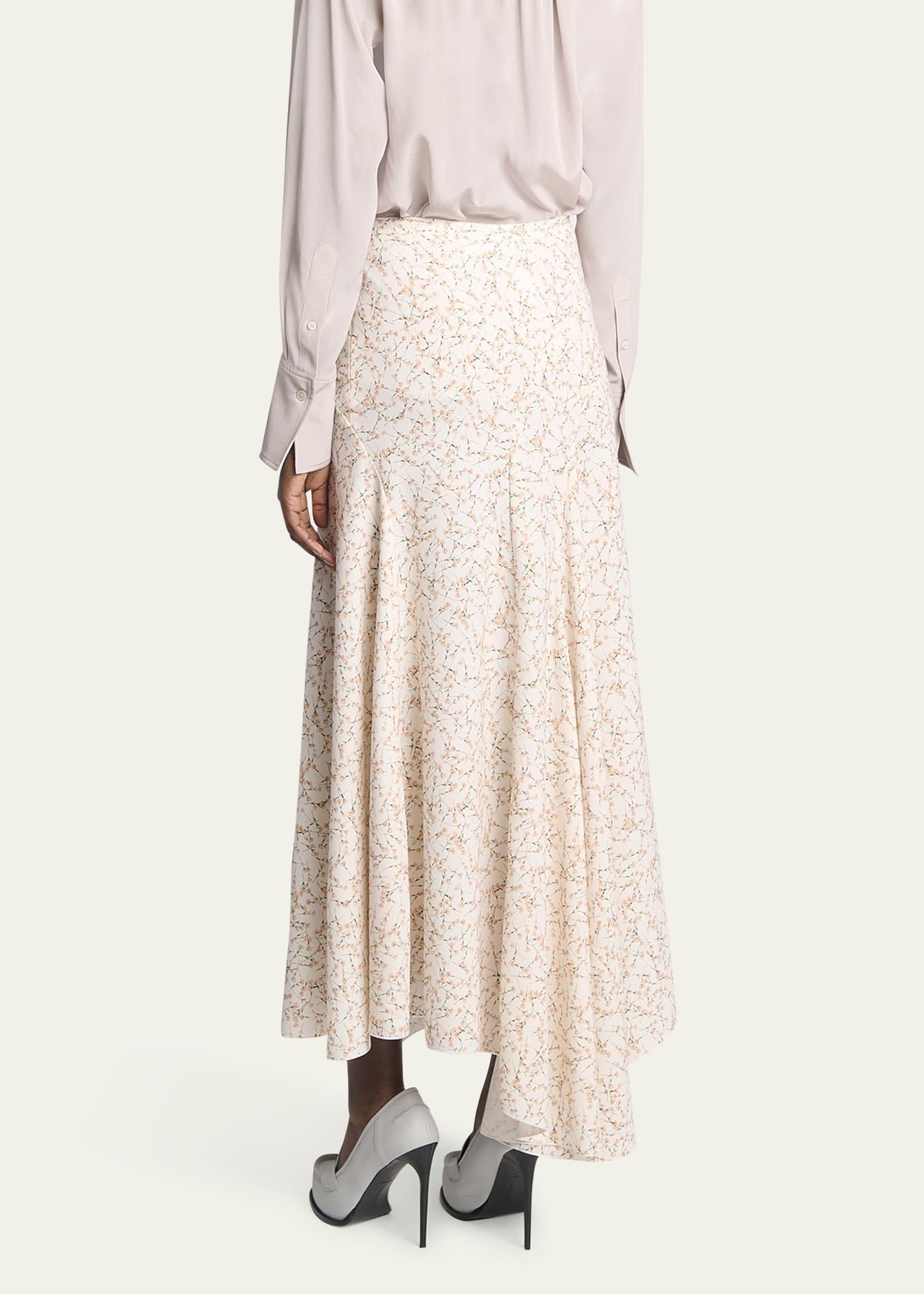Floral Spiral Seam Asymmetric Skirt - 3